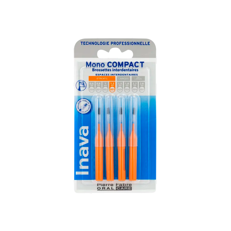 Pharmacie Bastille - Inava Mono Compact orange ISO3 - 4 brossettes interdentaires