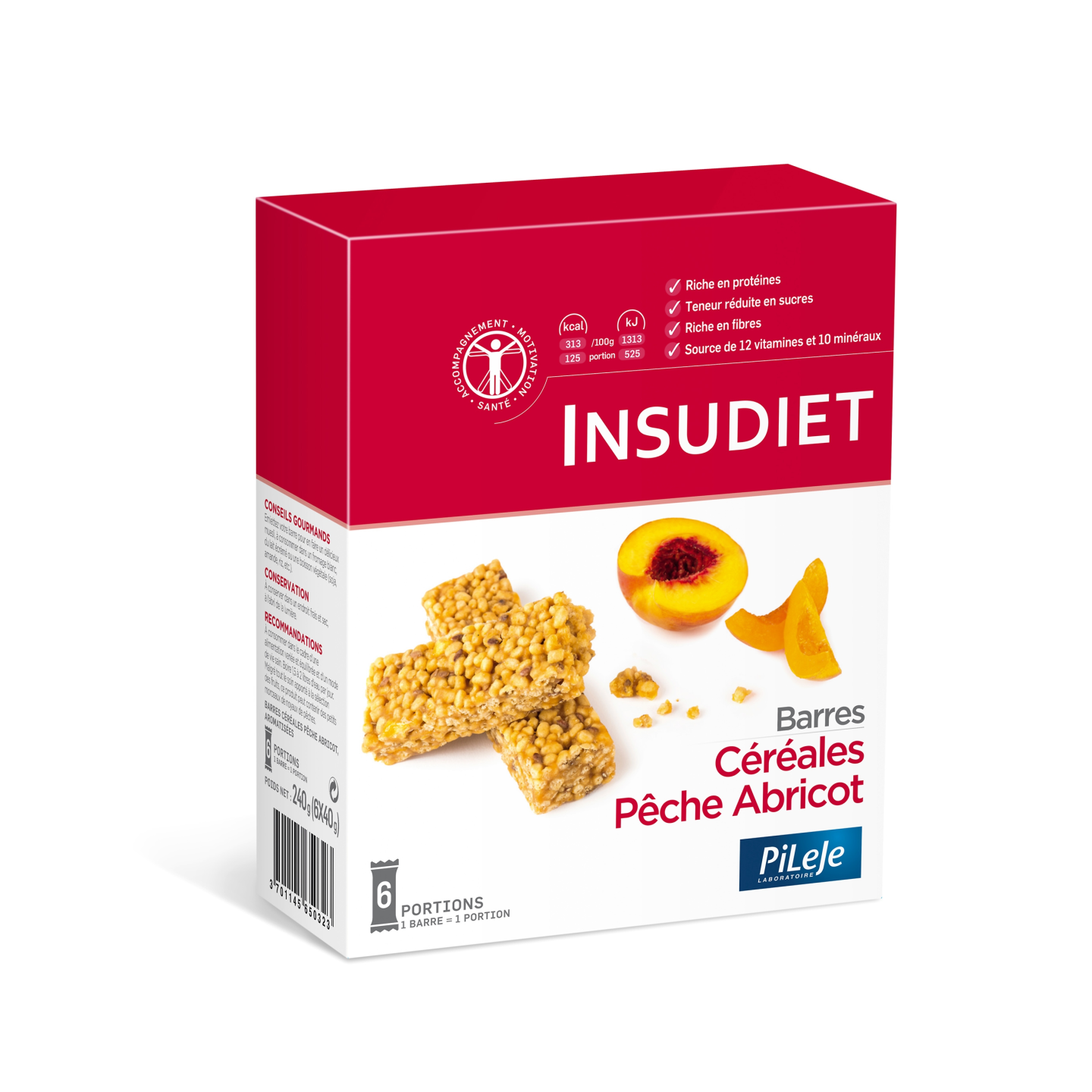 Insudiet barres céréales pêche abricot x 6