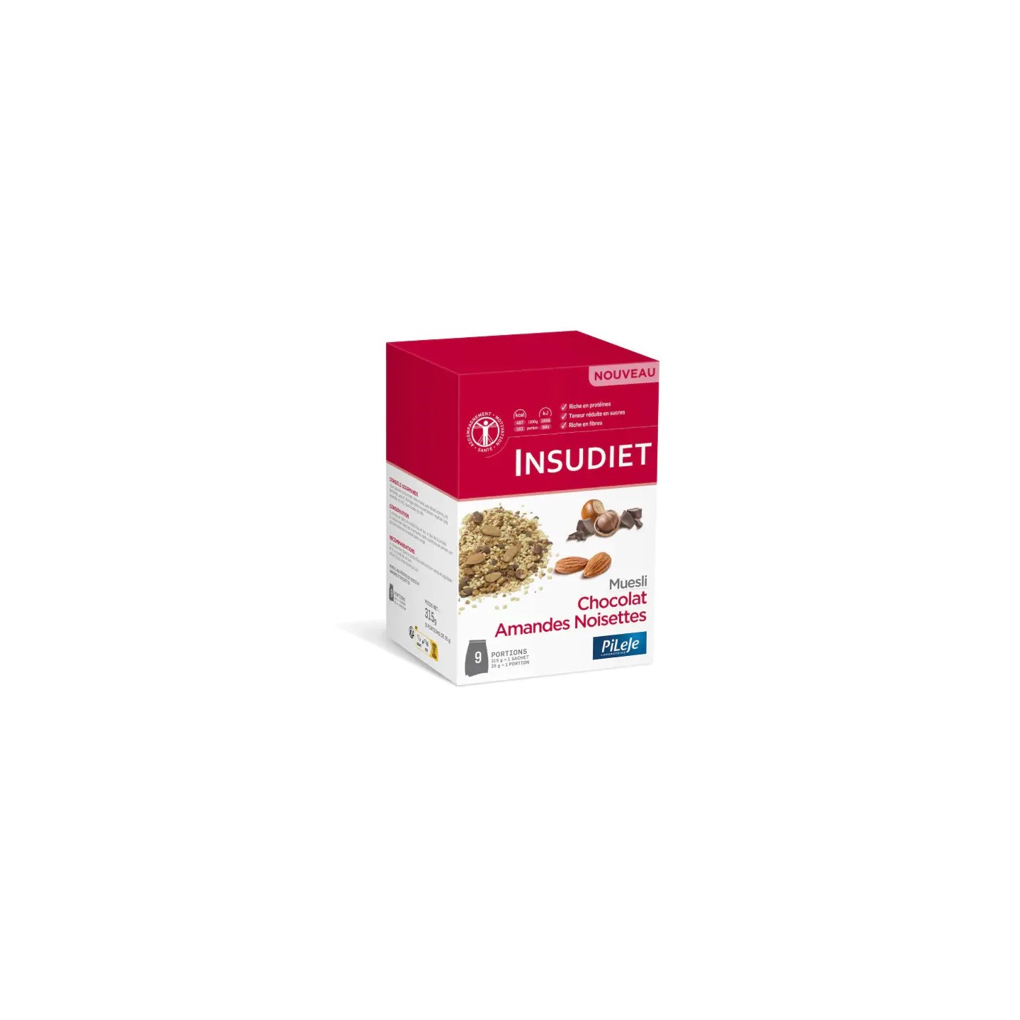 Insudiet Muesli Chocolat Amandes Noisettes - 9 portions de 35g