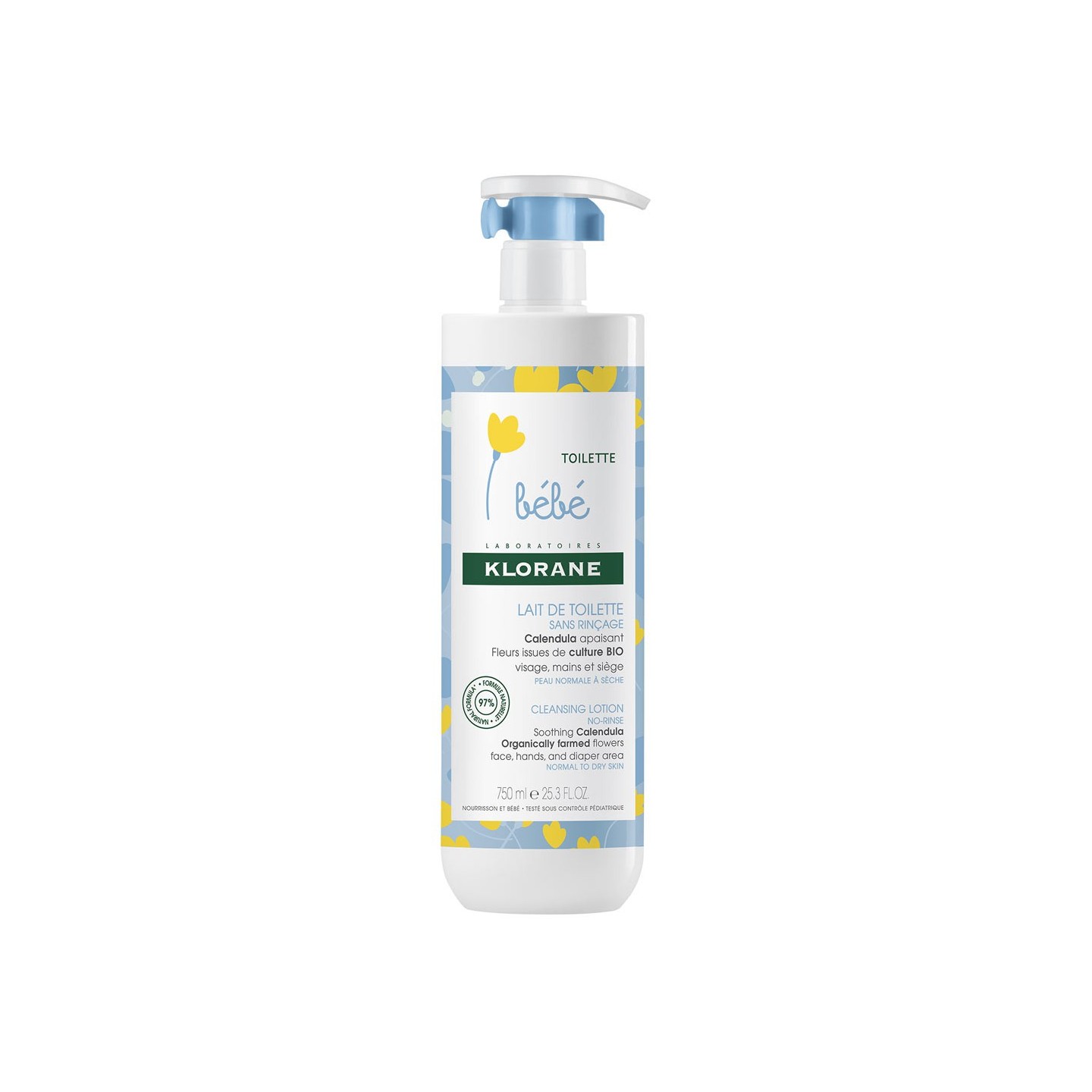 Klorane bébé lait de toilette sans rinçage 750ml
