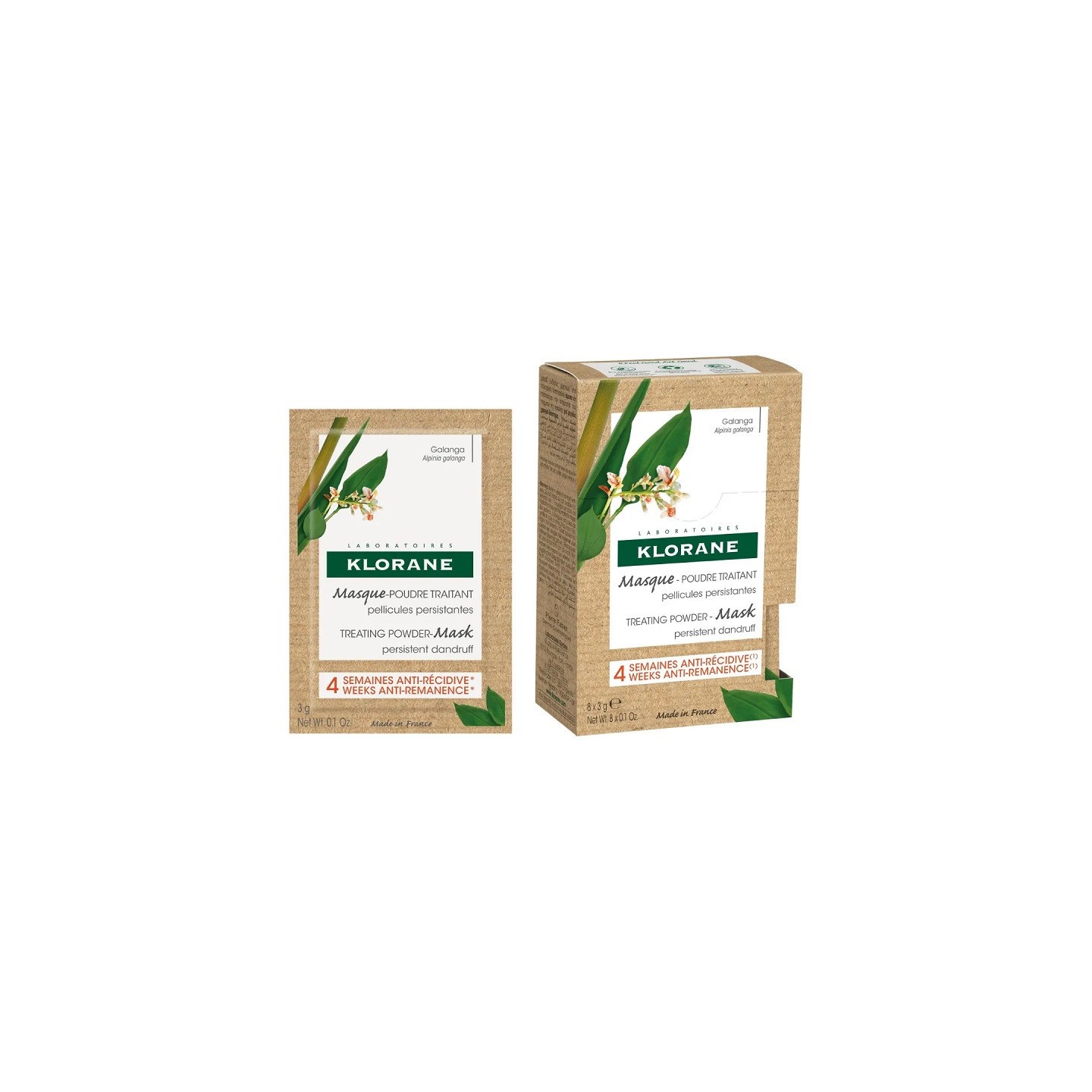 Klorane Masque poudre traitant antipelliculaire au Galanga - 8 Sachets de 3g