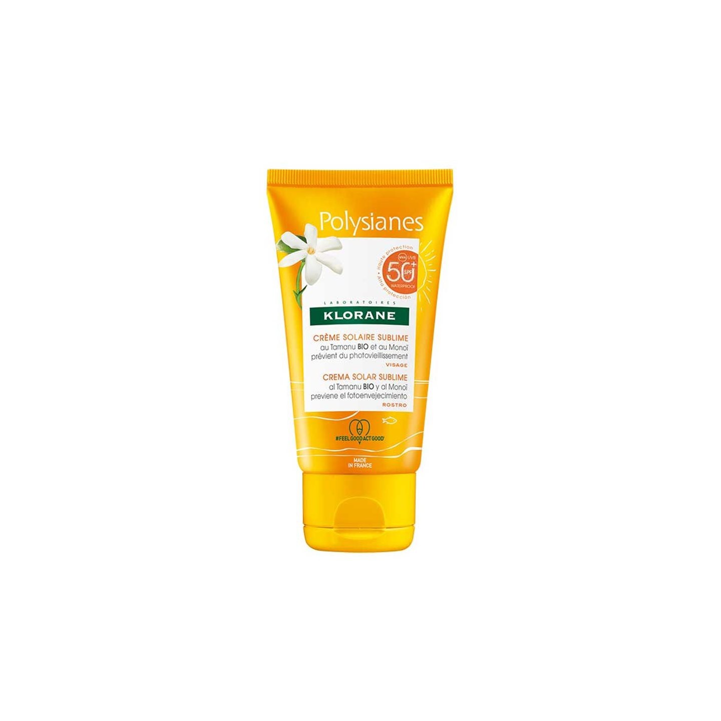Klorane Polysianes Crème solaire sublime visage au Monoï et Tamanu Bio SPF50 - 50ml