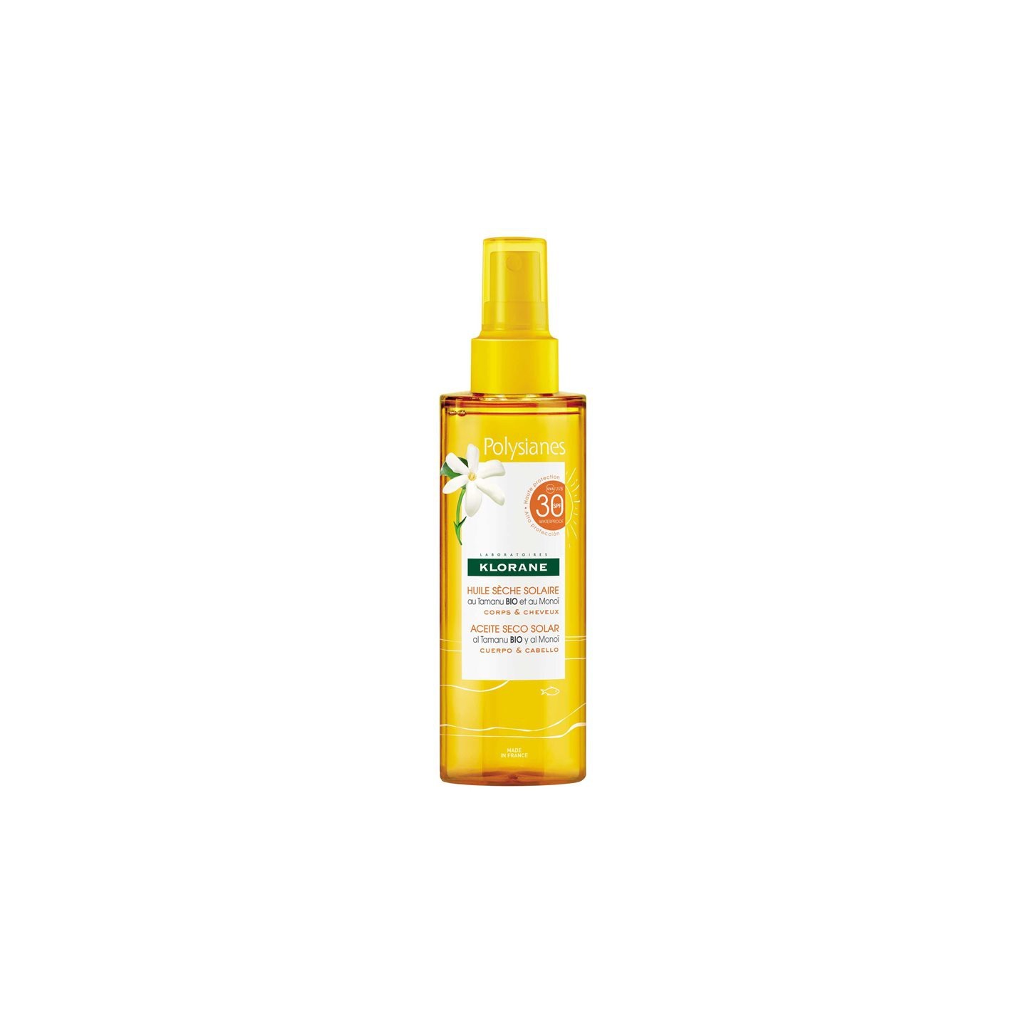 Klorane Polysianes Huile sèche solaire au Monoï et Tamanu Bio SPF30 - 200ml