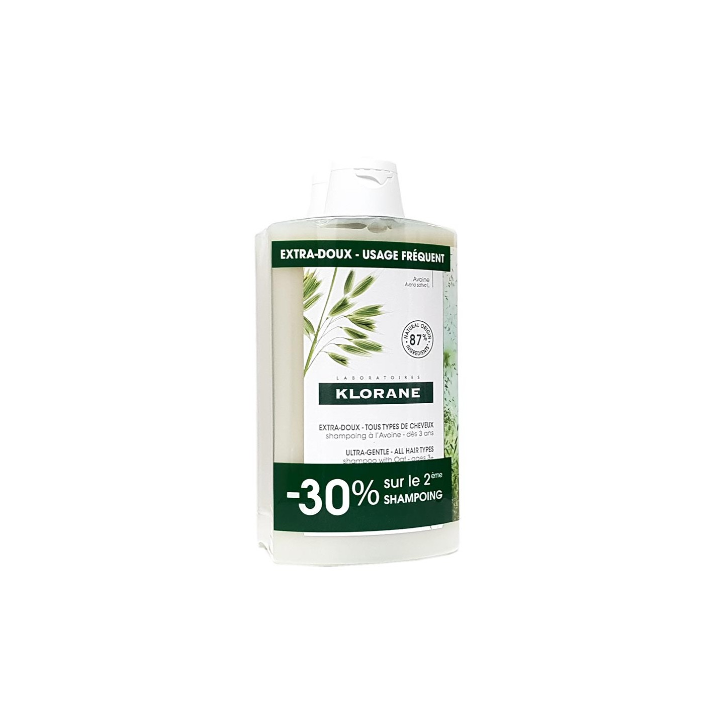 Klorane Shampoing extra-doux au lait d'avoine - Lot de 2 x 400ml