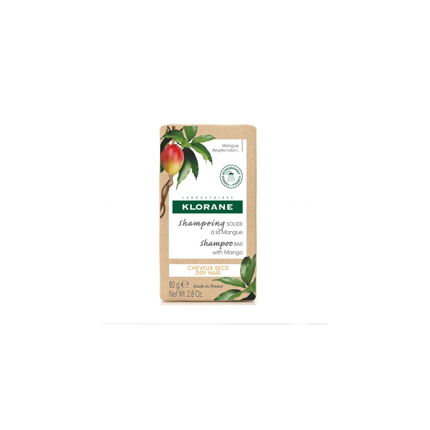 Klorane Shampoing solide Mangue pour cheveux secs - 80g