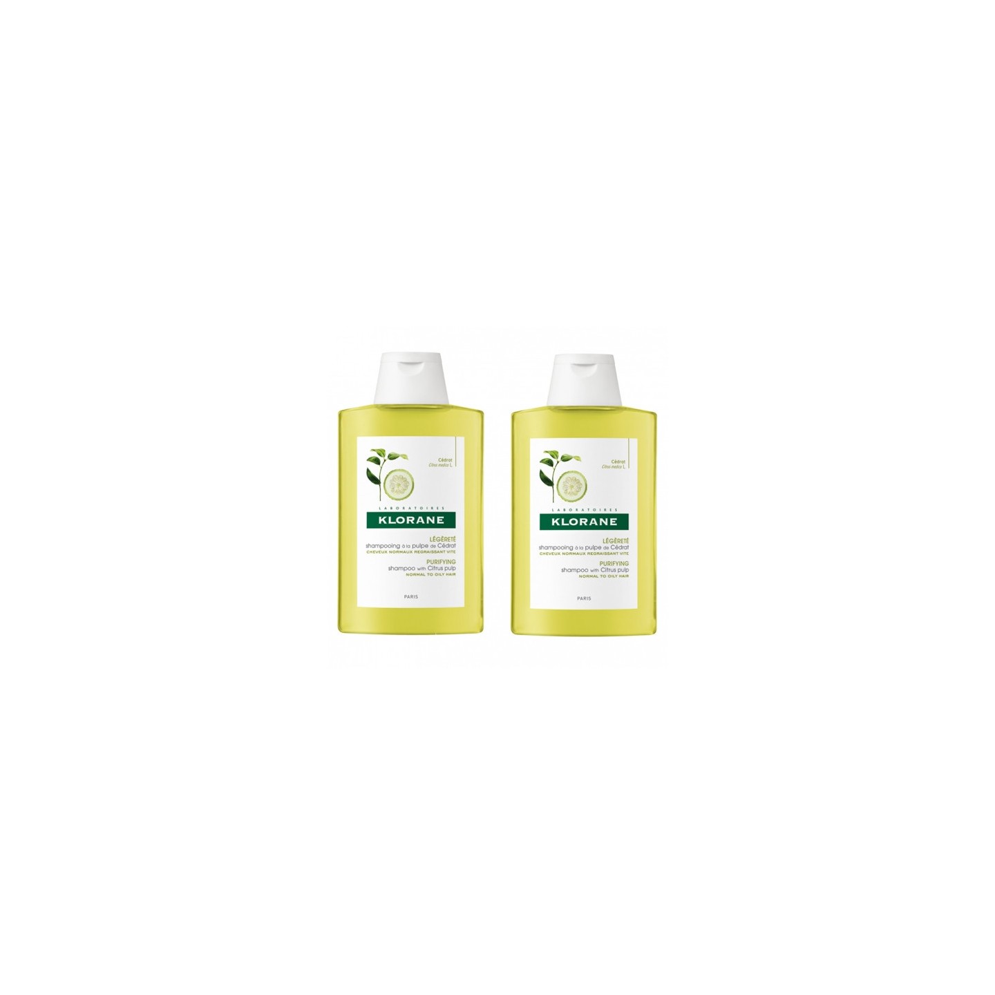 Klorane shampooing légèreté à la pulpe de cedrat 2x400ml