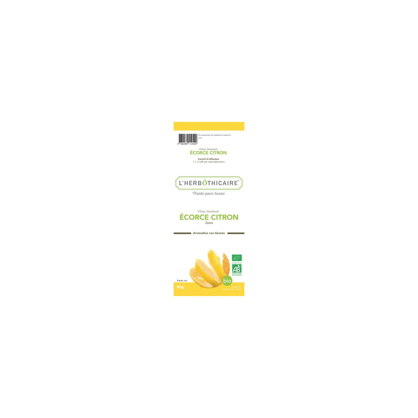 L'herbôthicaire tisane écorce de citron bio 80g
