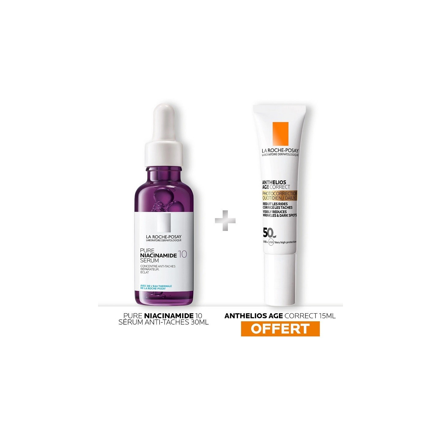 La Roche-Posay Pure Niacinamide 10 Sérum concentré anti-taches réparateur 30ml + Anthelios Age Correct SPF50 15ml Offert