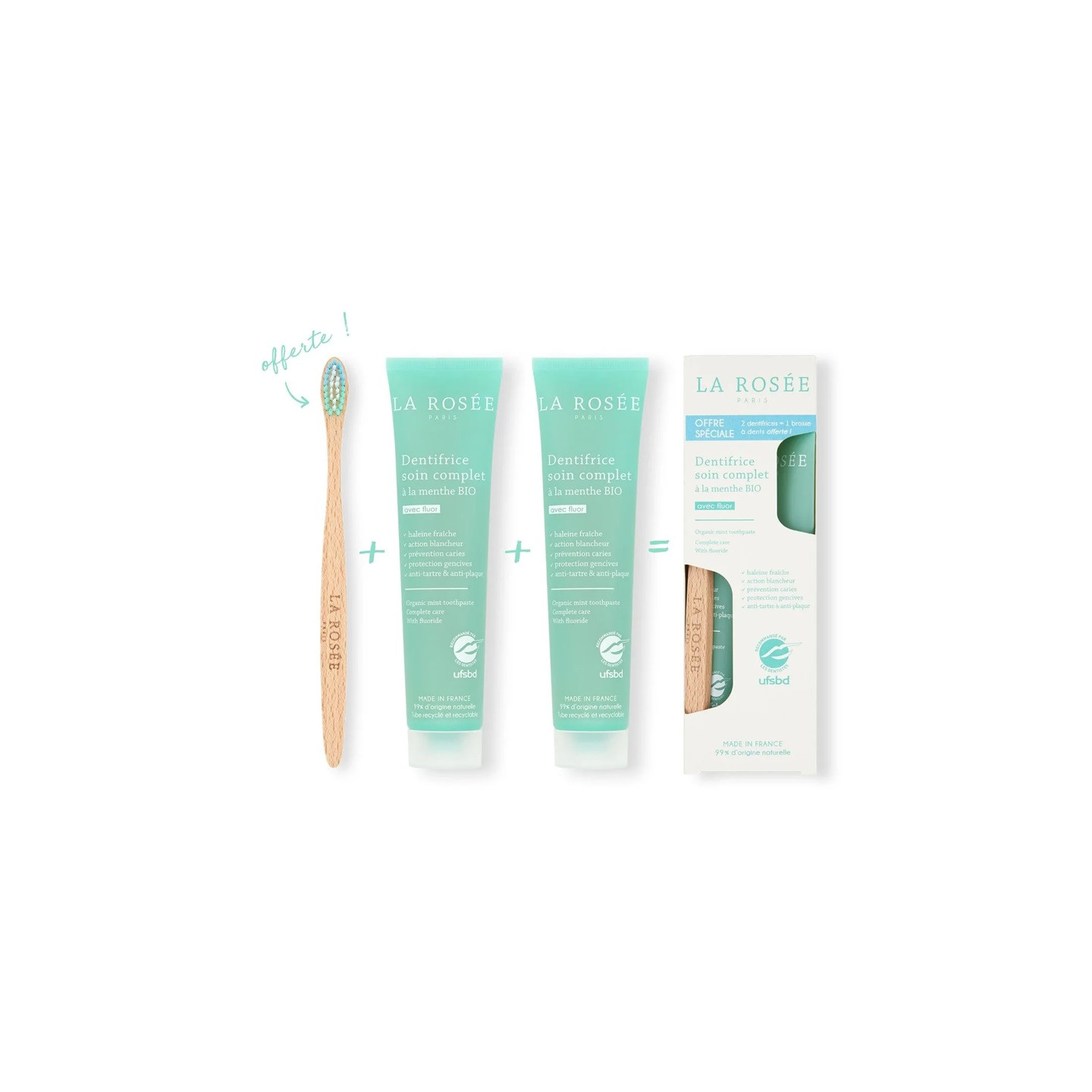 La Rosée Dentifrice soin complet 2 x 75ml + 1 brosse à dents Offerte
