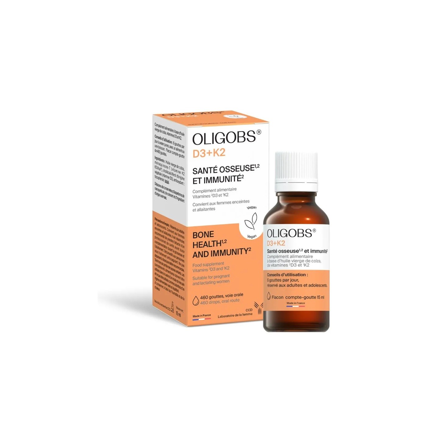 Laboratoire CCD Oligobs Vitamines D3+K2 Santé osseuse & immunité - 15ml