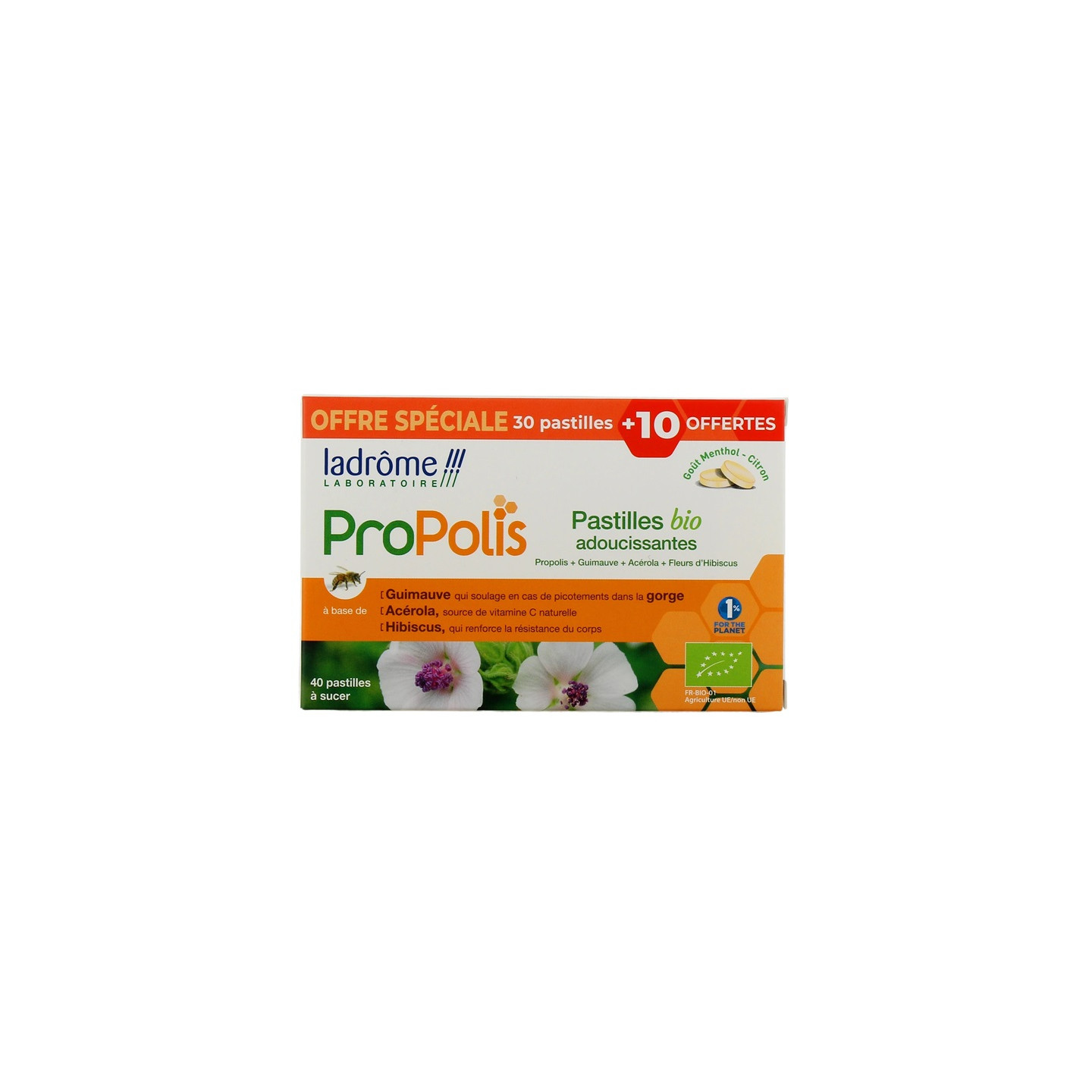 Ladrôme Pastilles adoucissantes Propolis Bio - 30 pastilles + 10 Offertes