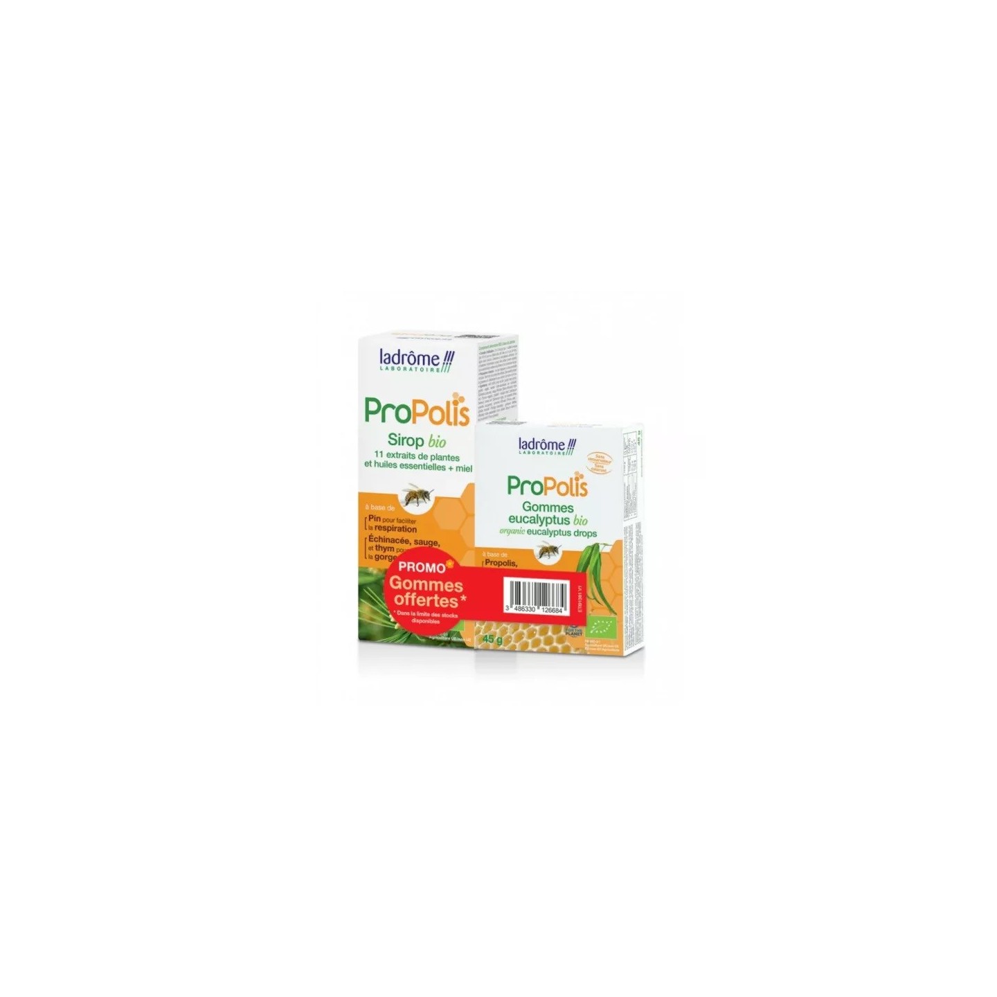 Ladrôme Propolis Sirop Bio 150ml + Propolis Gommes eucalyptus Bio 45g Offert