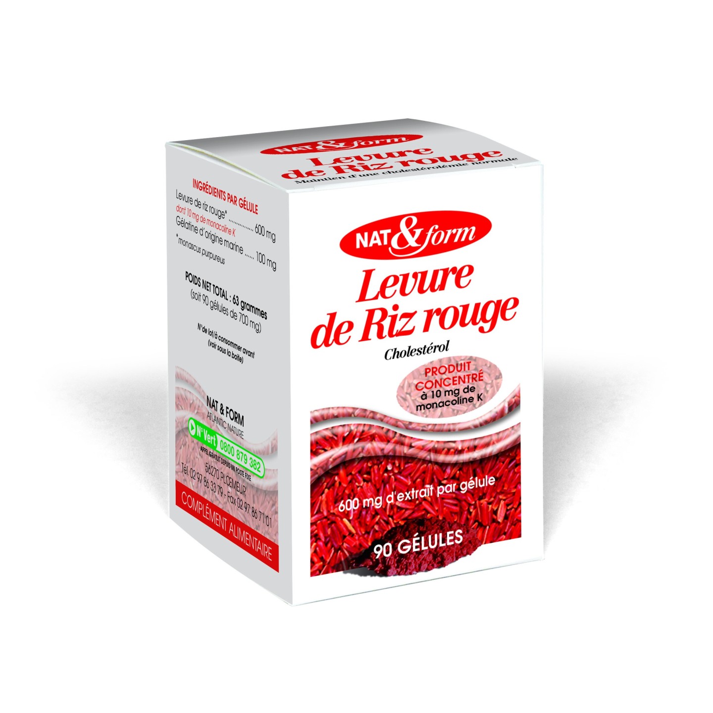 Levure de Riz Rouge 90 Gélules Nat&form