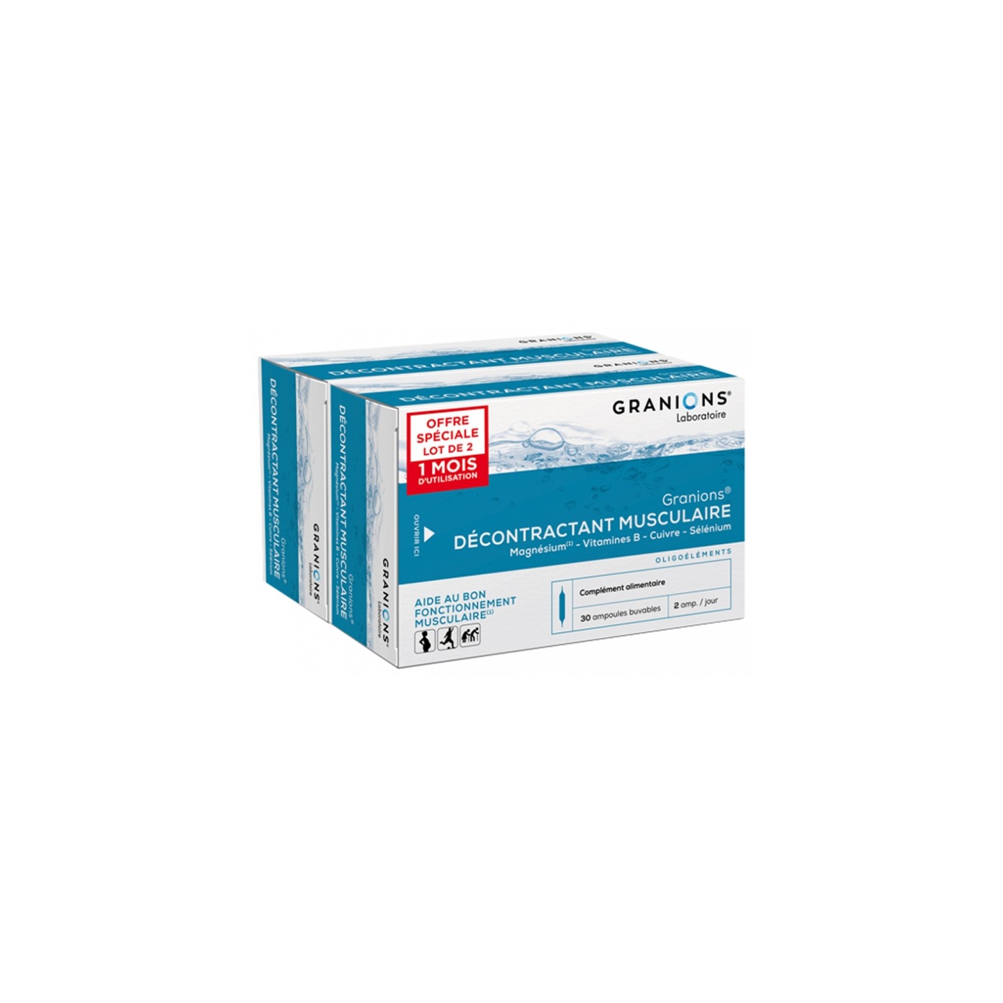 lot de 2x30 ampoules Granions décontractant musculaire