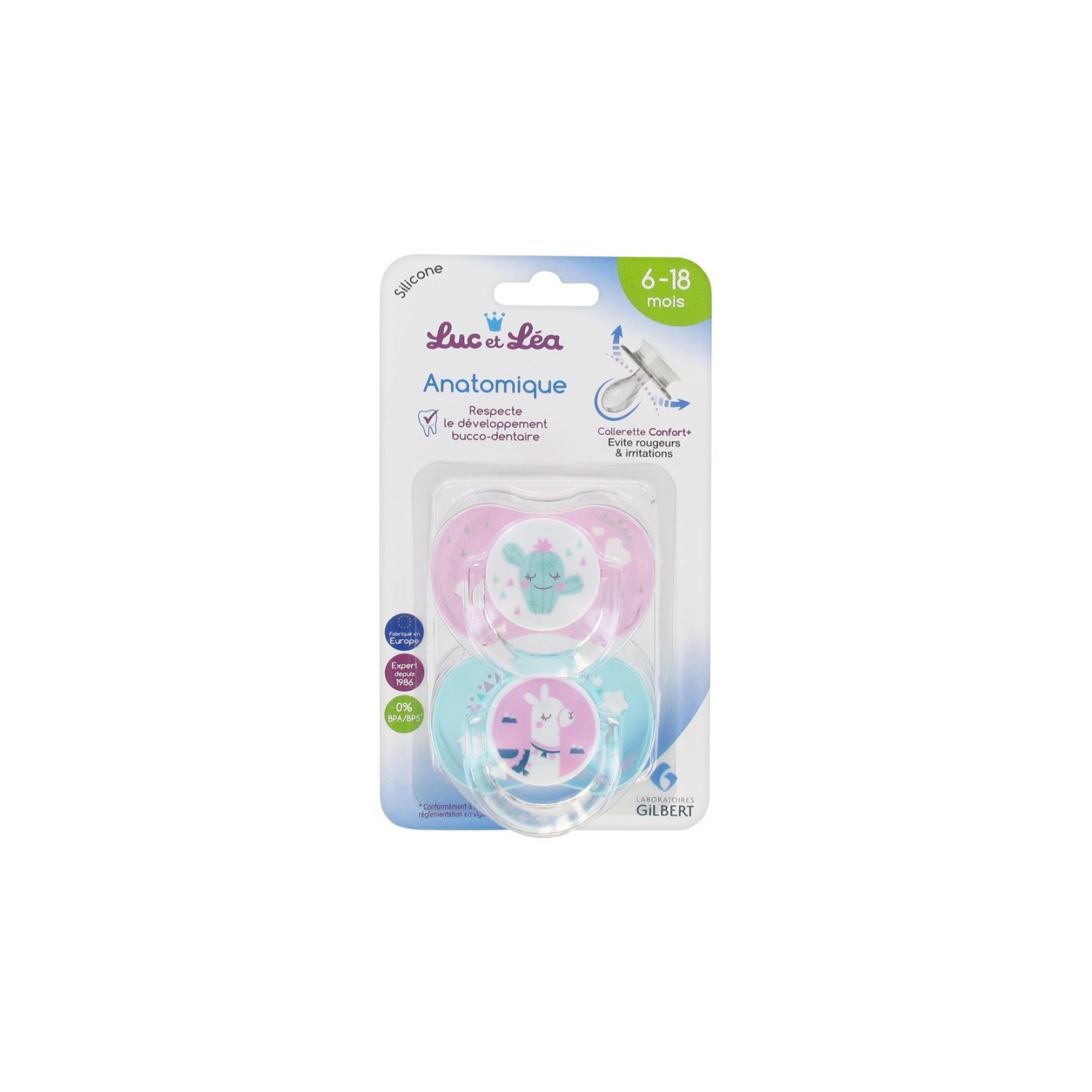 Luc et Léa Sucette silicone anatomique 6-18 mois - Duo lama & cactus