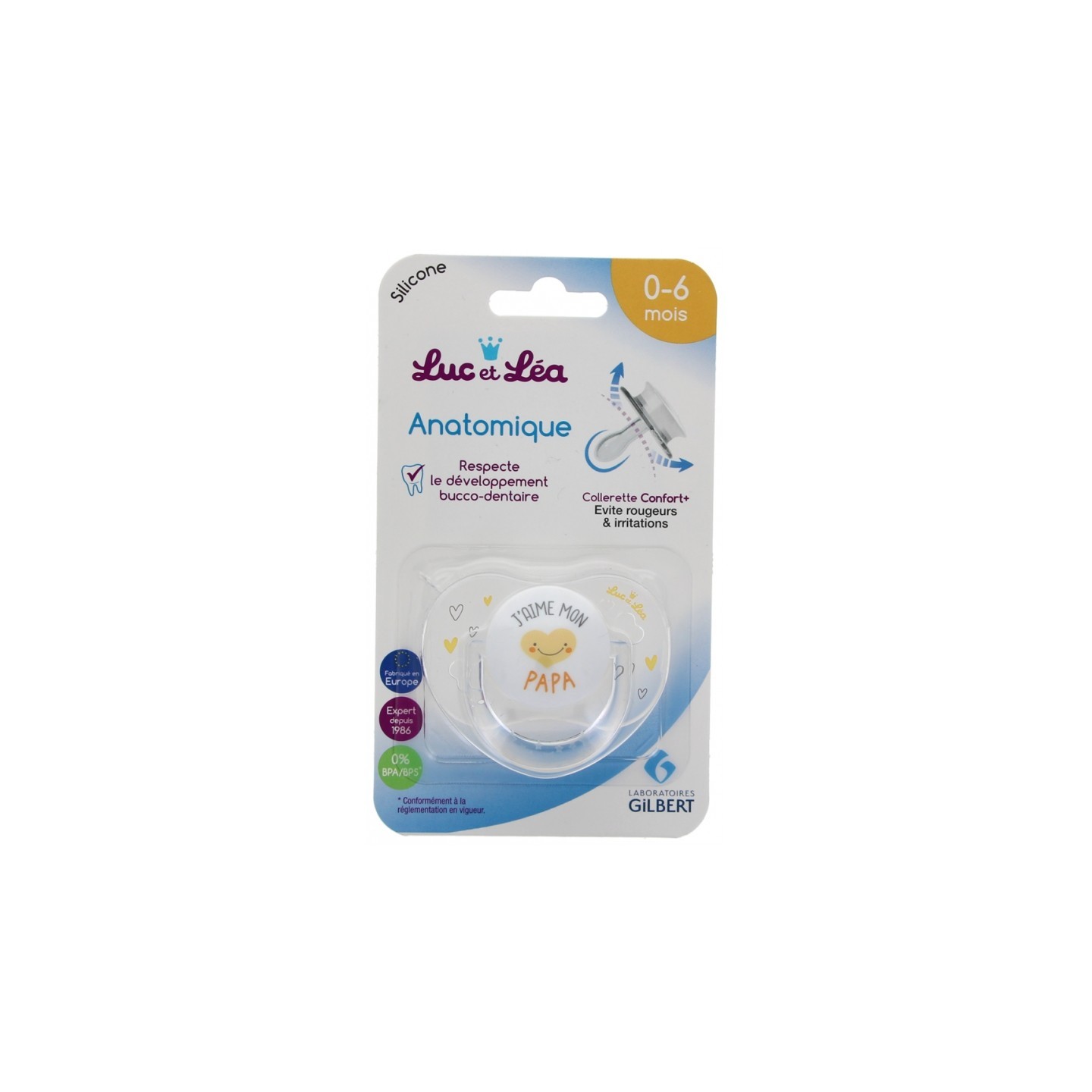 Luc et Léa Sucette silicone anatomique avec anneau 0-6 mois - J'aime mon papa