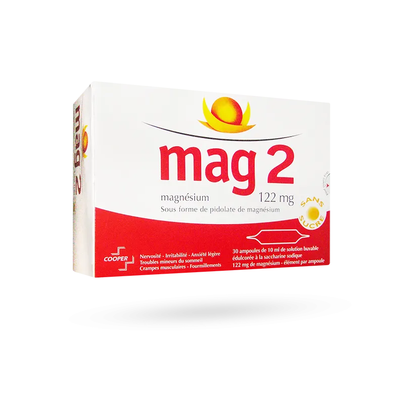 Mag 2 magn&eacute;sium 122 mg - 30 ampoules sans sucre