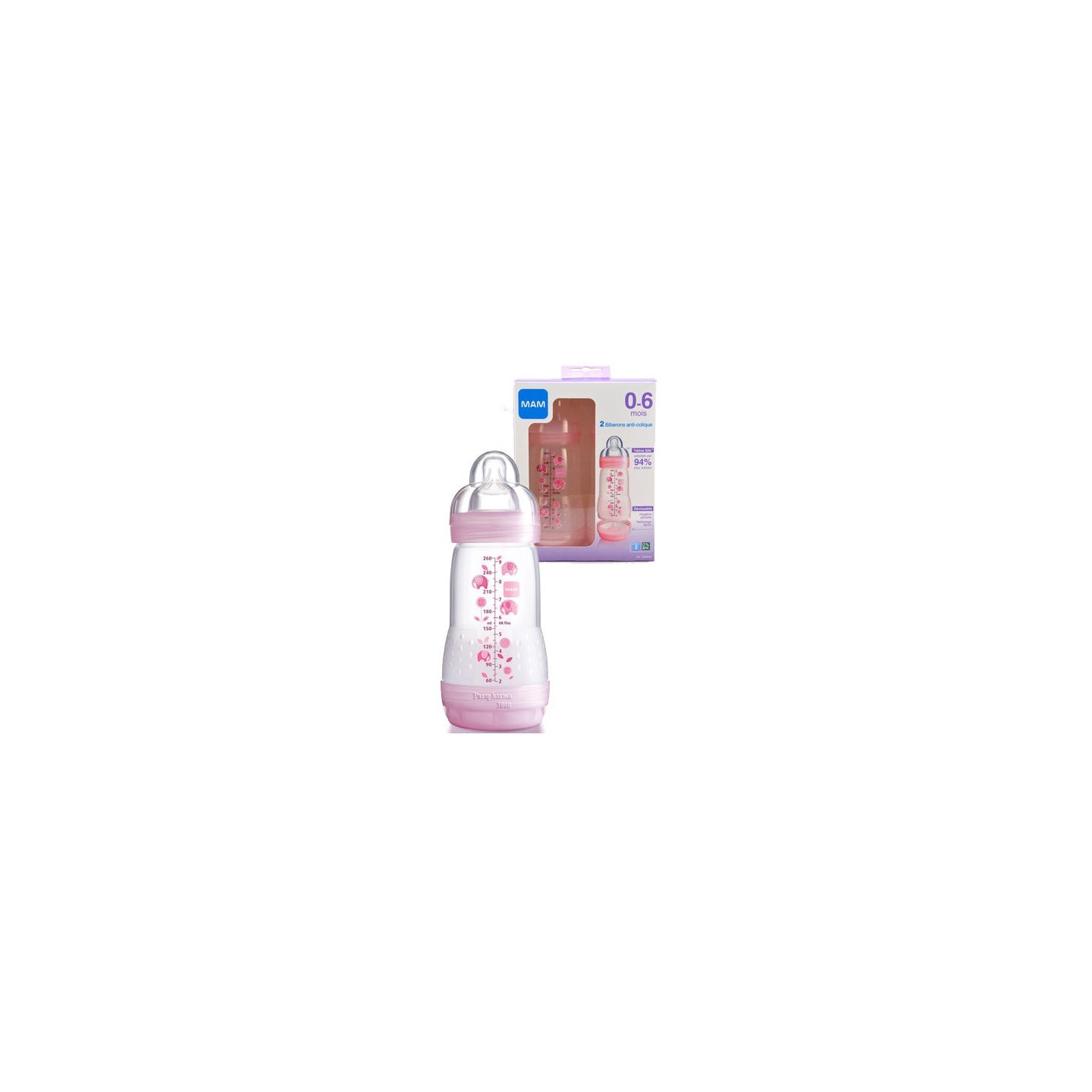 Mam Biberon Anti-colique rose 260ml lot de 2