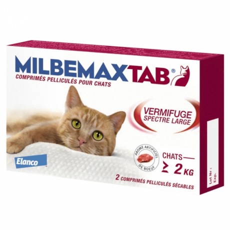 Milbemax Tab Vermifuge Spectre Large Pour Chats de + 2 kg 2 Comprimés