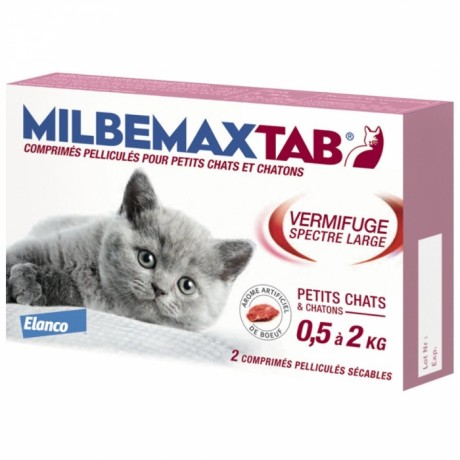 Milbemax Tab Vermifuge Spectre Large Pour Chats de 0,5 à 2 kg 2 Comprimés