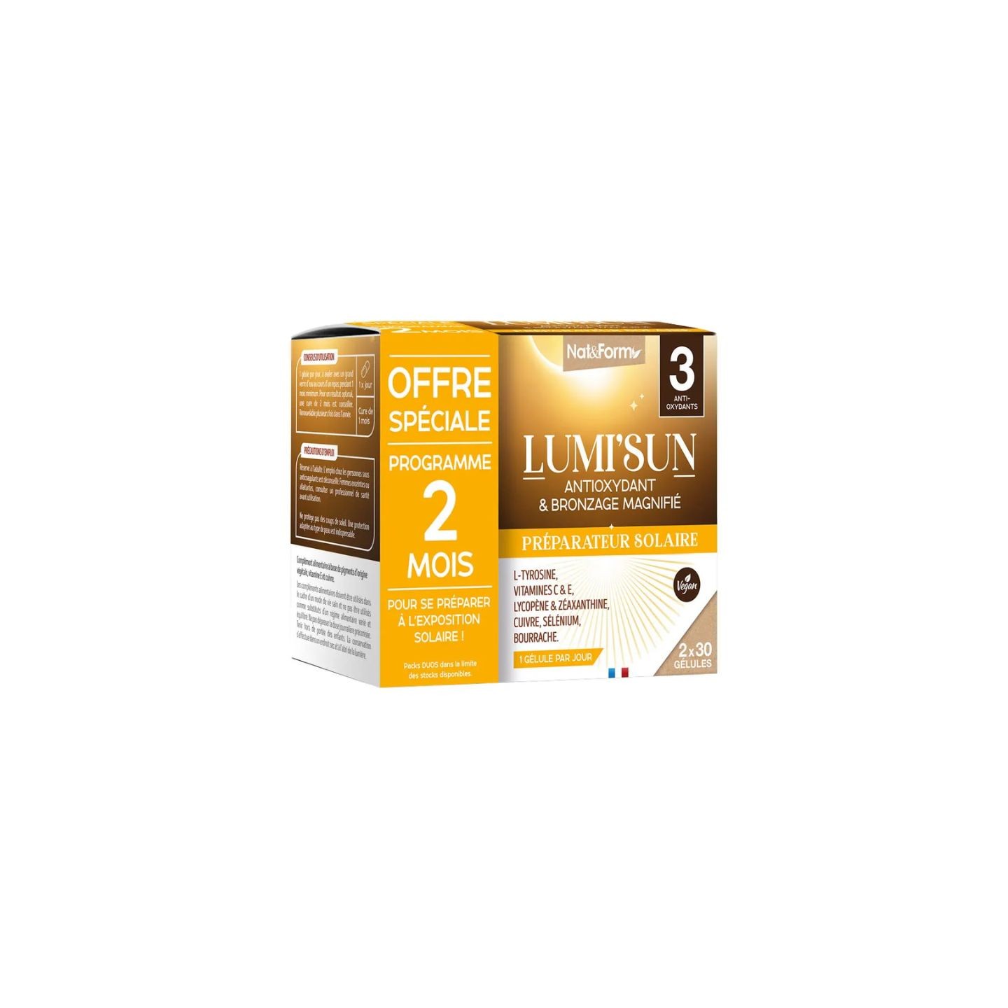 Nat & Form Lumi'Sun Préparateur solaire antioxydant et bronzage magnifié - 2 x 30 gélules