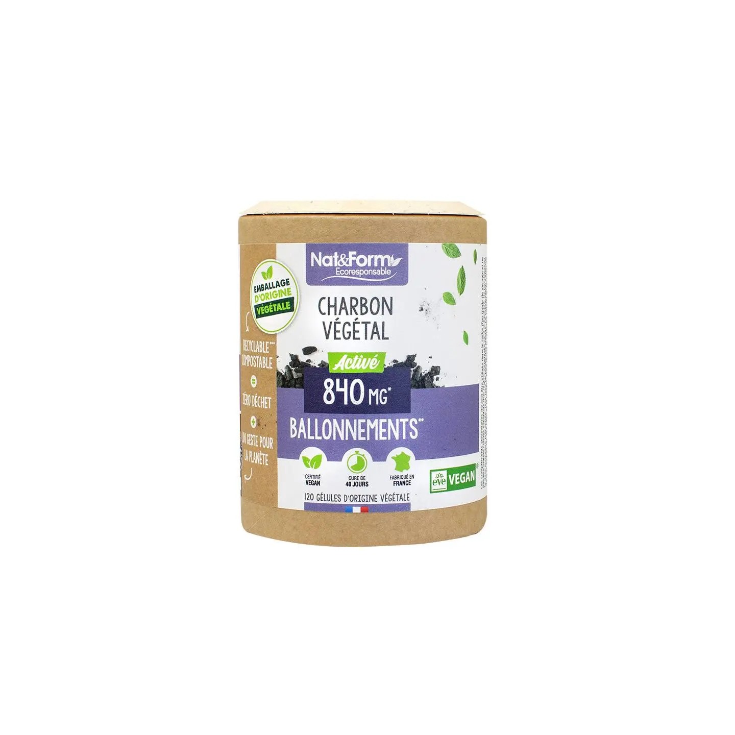 Nat&Form Charbon végétal activé - 120 gélules