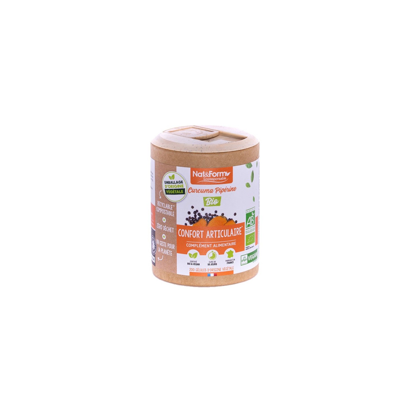 Nat&Form Curcuma piperine eco Bio 200gélules