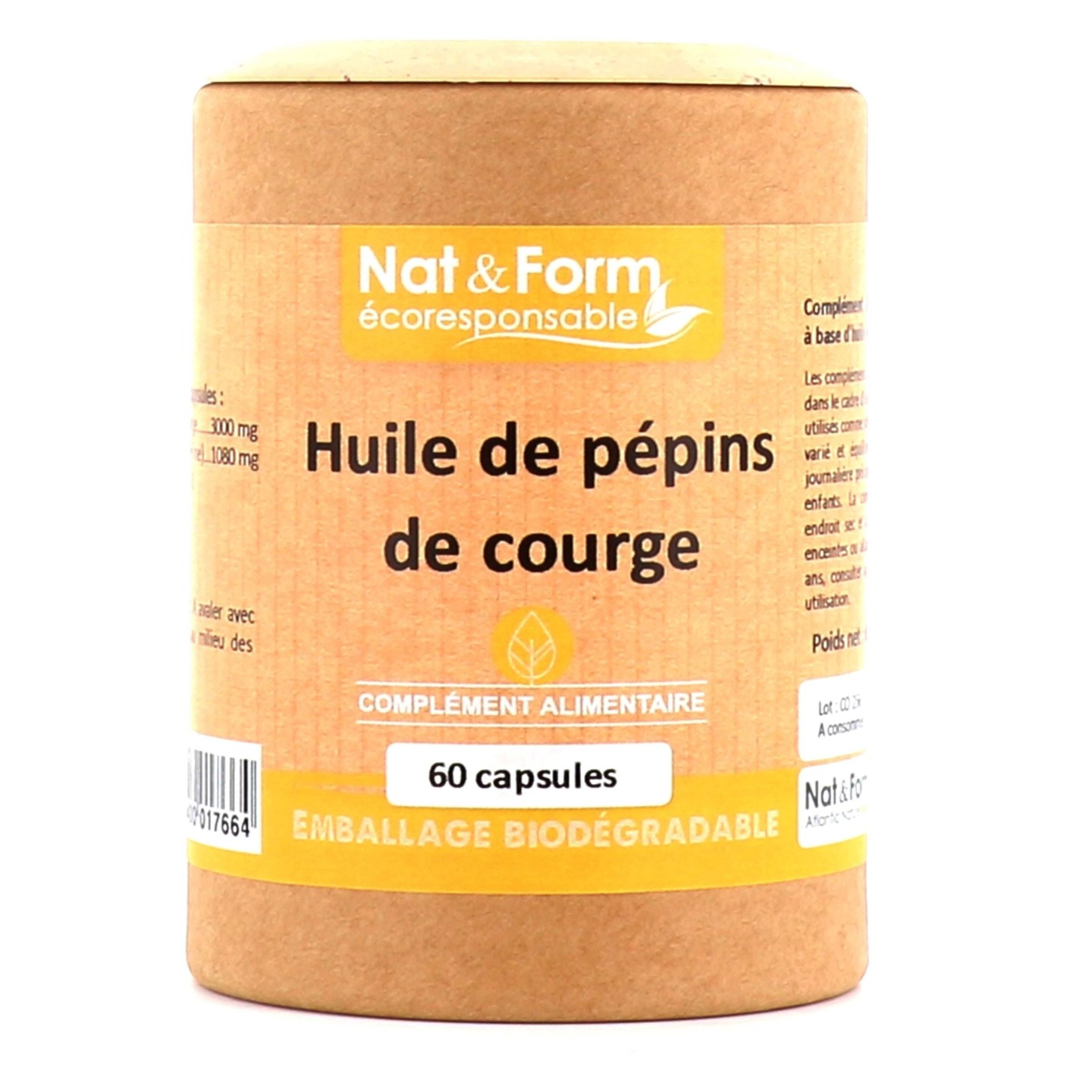Nat&Form Huile de pépins de courge - 60 capsules