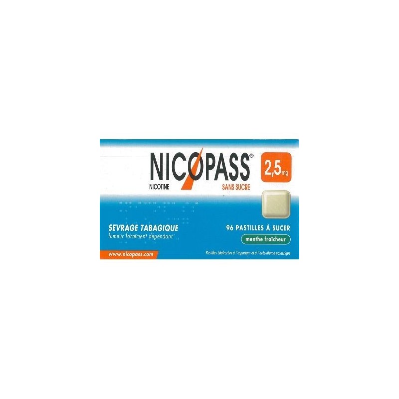 Pharmacie Bastille - Nicopass menthe fraicheur 2.5mg sans sucre 96 pastilles