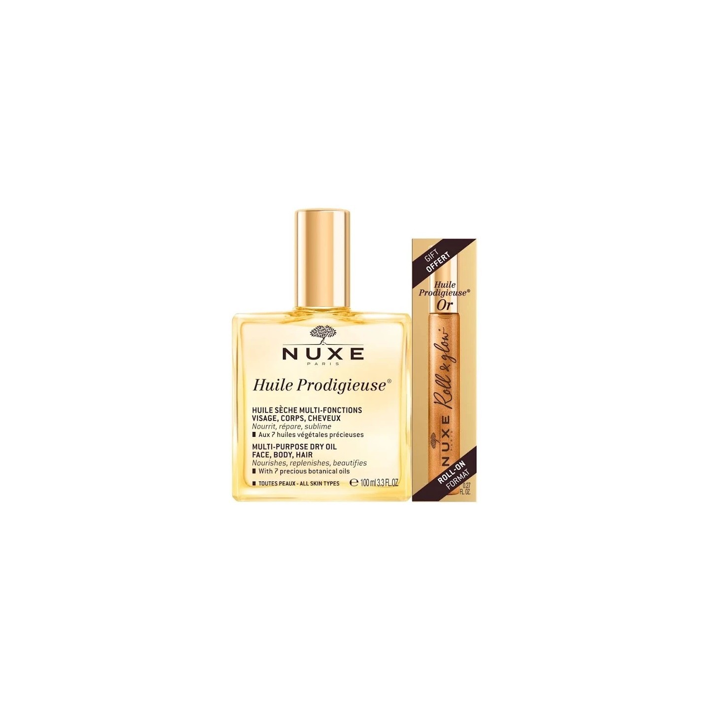 Nuxe Huile Prodigieuse 100ml + Huile Prodigieuse Or Roll-on 8ml Offerte