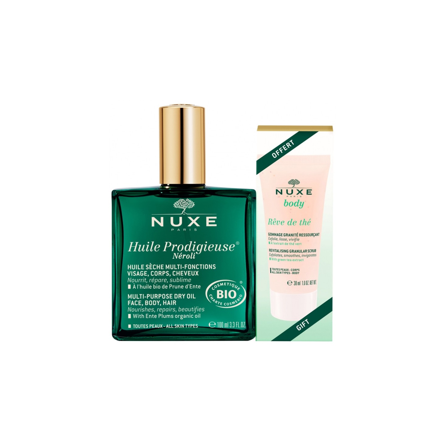 Nuxe Huile Prodigieuse Néroli Bio - 100ml + Gommage Rêve de Thé 30ml Offert