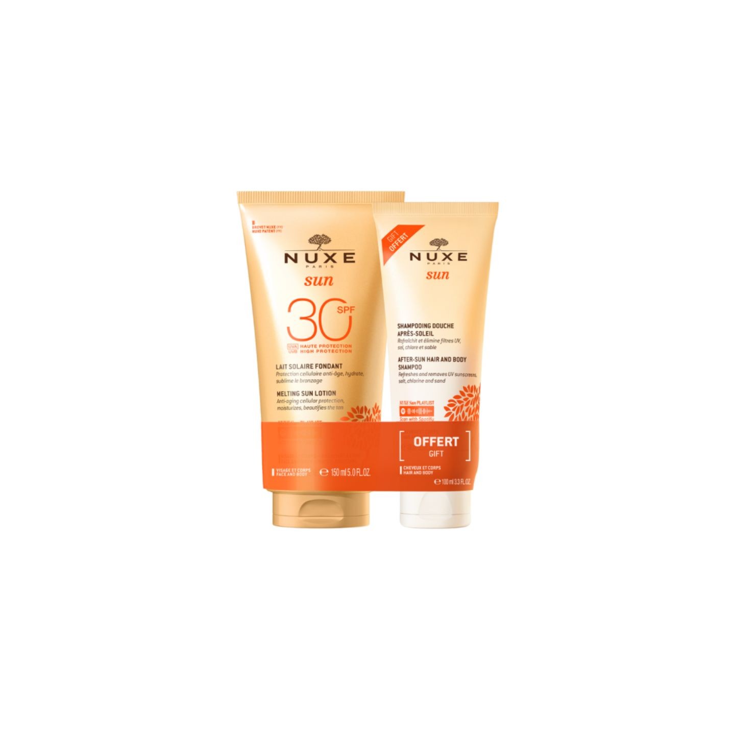 Nuxe Sun Lait solaire fondant SPF30 150ml + Shampoing douche après-soleil 100ml Offert