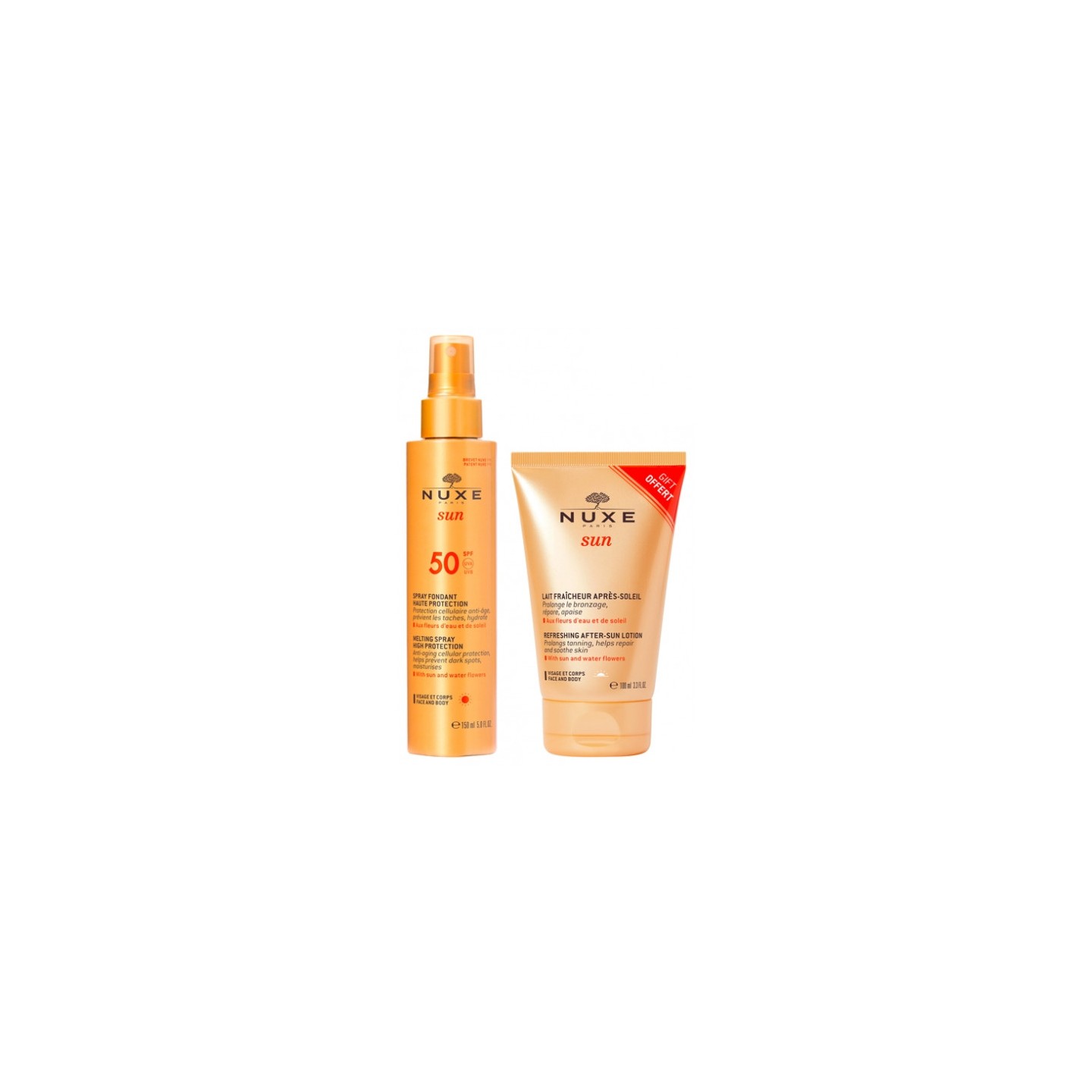 Nuxe Sun Spray fondant haute protection SPF50 150ml + Lait fraîcheur après-soleil 100ml Offert