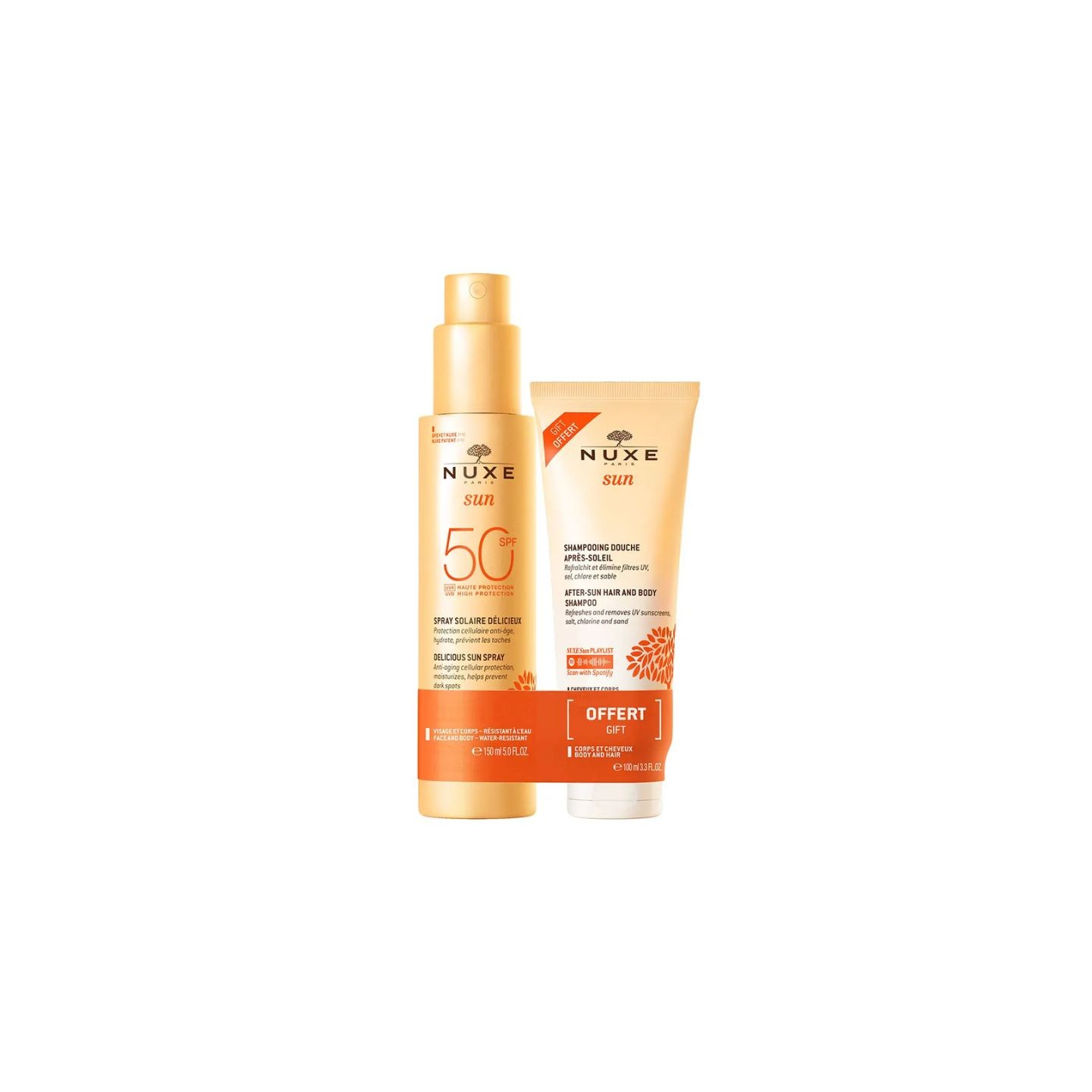 Nuxe Sun Spray solaire délicieux SPF50 150ml + Shampoing douche après-soleil 100ml Offert
