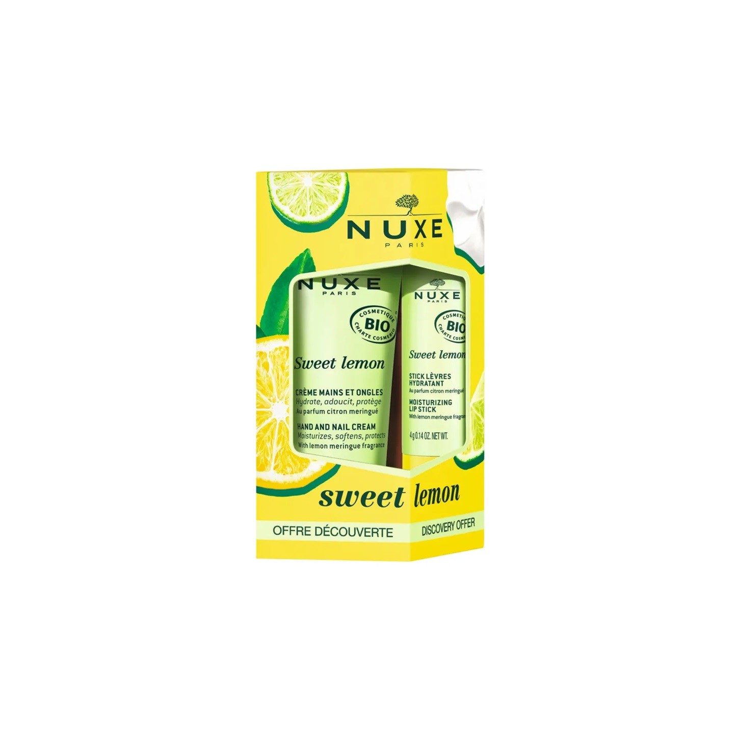 Nuxe Sweet Lemon Coffret Crème mains et ongles Bio 30ml + Stick à lèvres hydratant Bio 4g