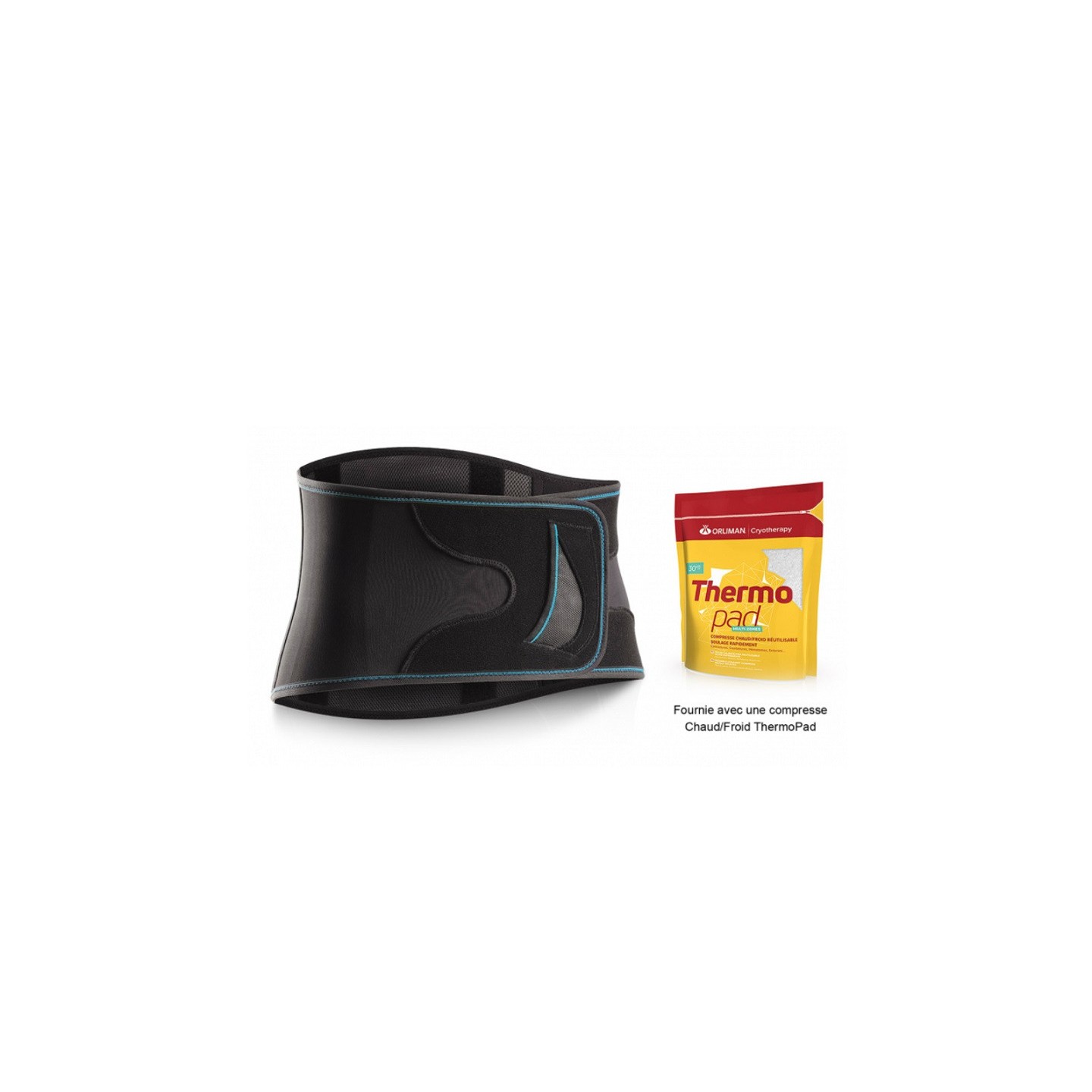 Orliman Ceinture lombaire chauffante Lombotherm noire 26 cm + Thermopad taille 3