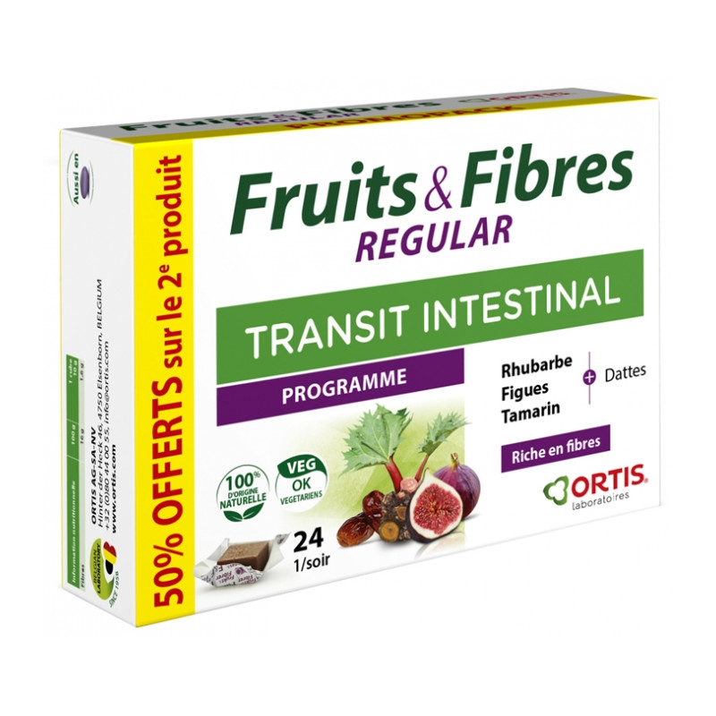 ORTIS - Fibre Intestinal - Fruits & Fibres Transit Facile, 2x24 cubes
