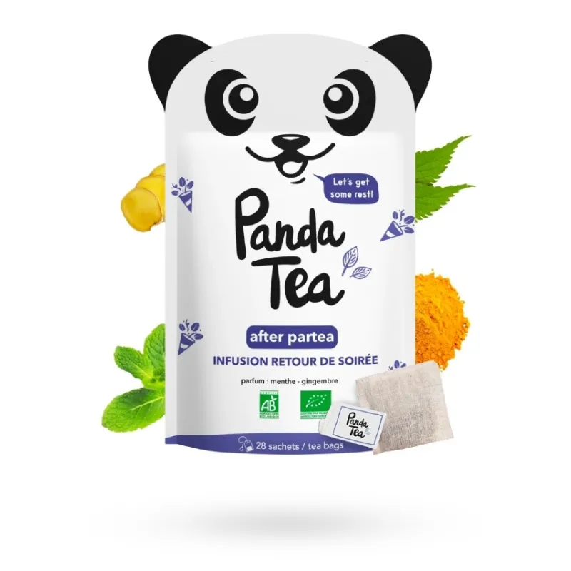 Panda Tea After partea (retour de soir&eacute;e) infusions BIO d&eacute;tox - 28 sachets go&ucirc;t menthe gingembre