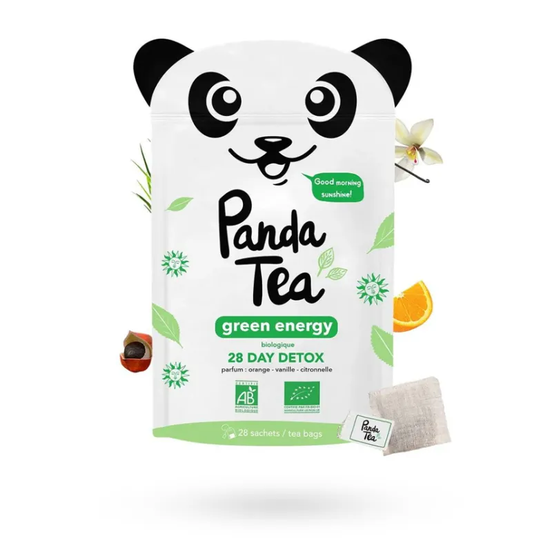 Panda Tea Green Energy infusions BIO d&eacute;tox - 28 sachets go&ucirc;t orange vanille citronnelle