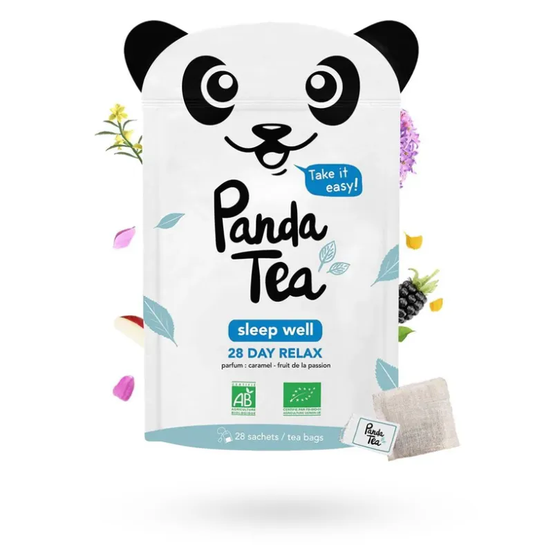 Panda Tea Sleep Well infusions BIO d&eacute;tox - 28 sachets go&ucirc;t caramel fruit de la passion