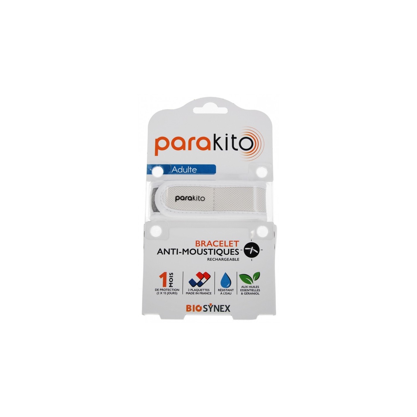 Parakito Adulte Bracelet anti-moustiques Blanc + 2 recharges