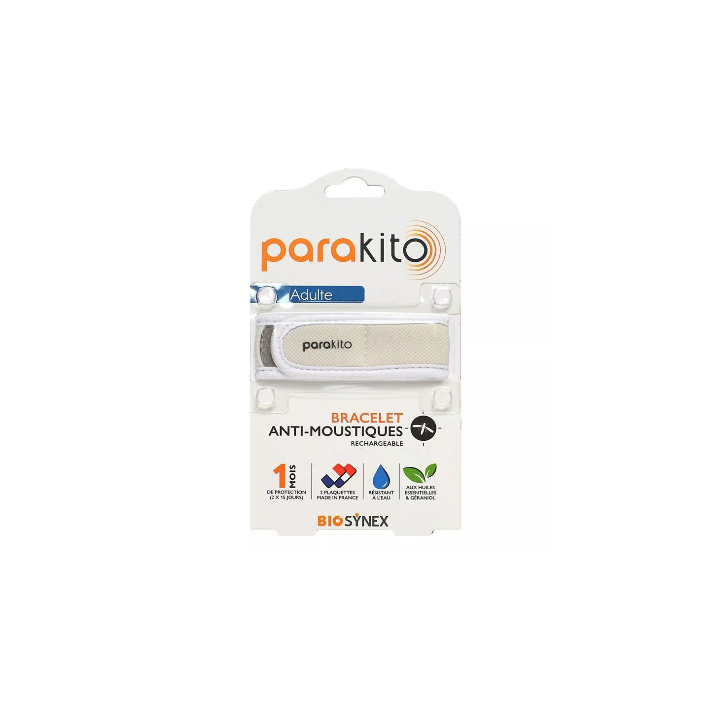 Parakito Bracelet anti-moustiques adulte Blanc + 2 recharges