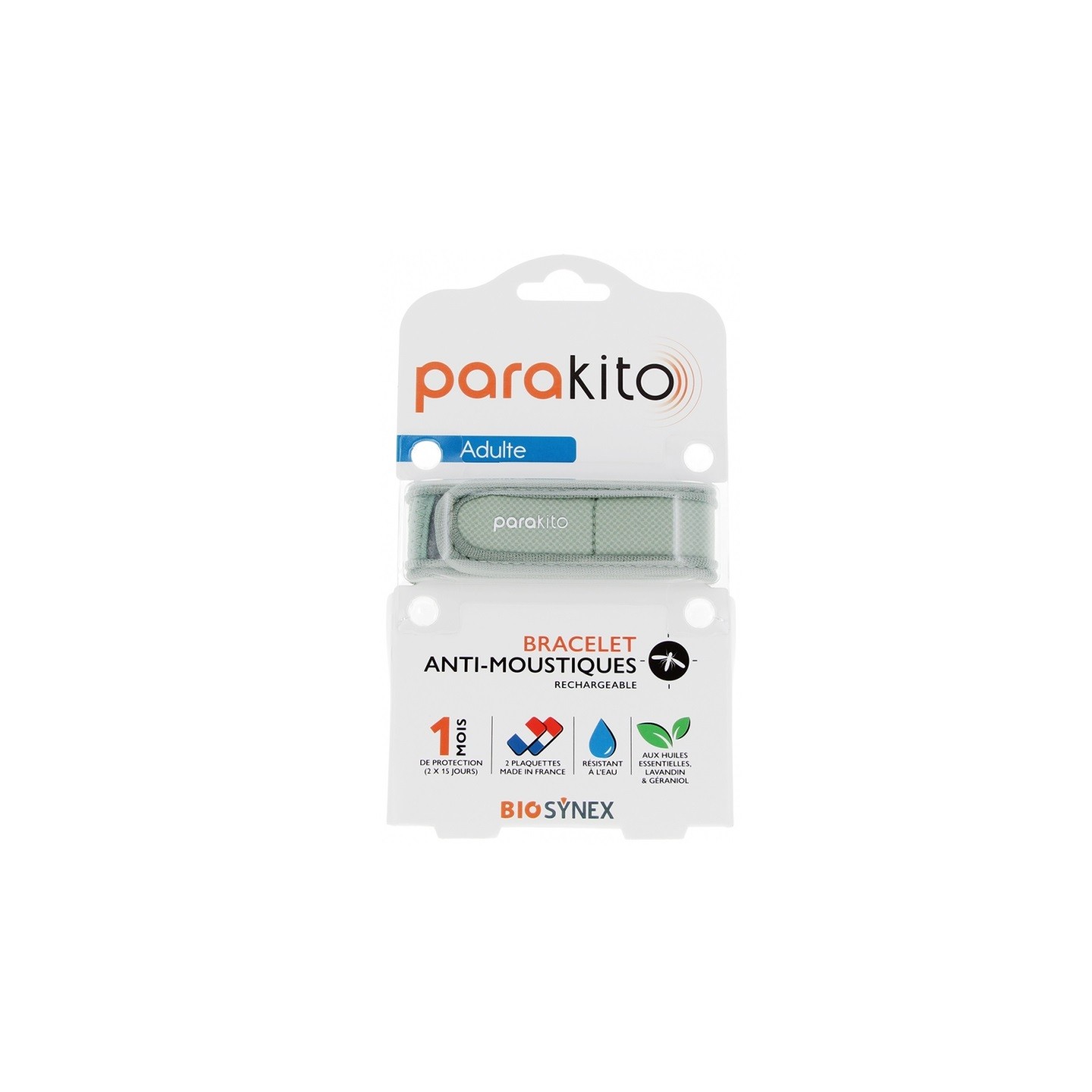 Parakito Bracelet anti-moustiques adulte Kaki + 2 recharges