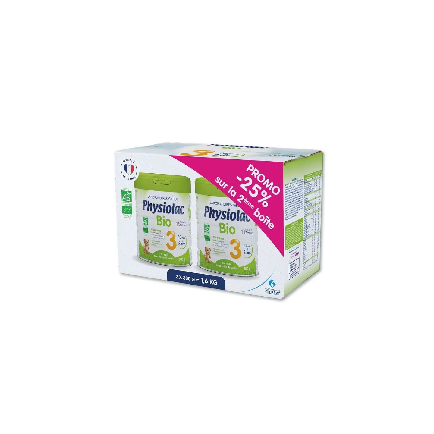 Physiolac Lait de croissance 3ᵉ âge Bio - 2 x 800g