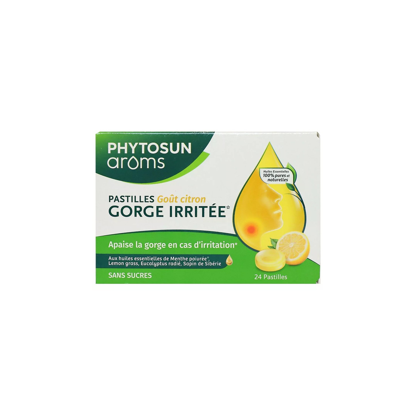 Phytosun Arôms Pastilles gorge irritée sans sucres goût citron - 24 pastilles