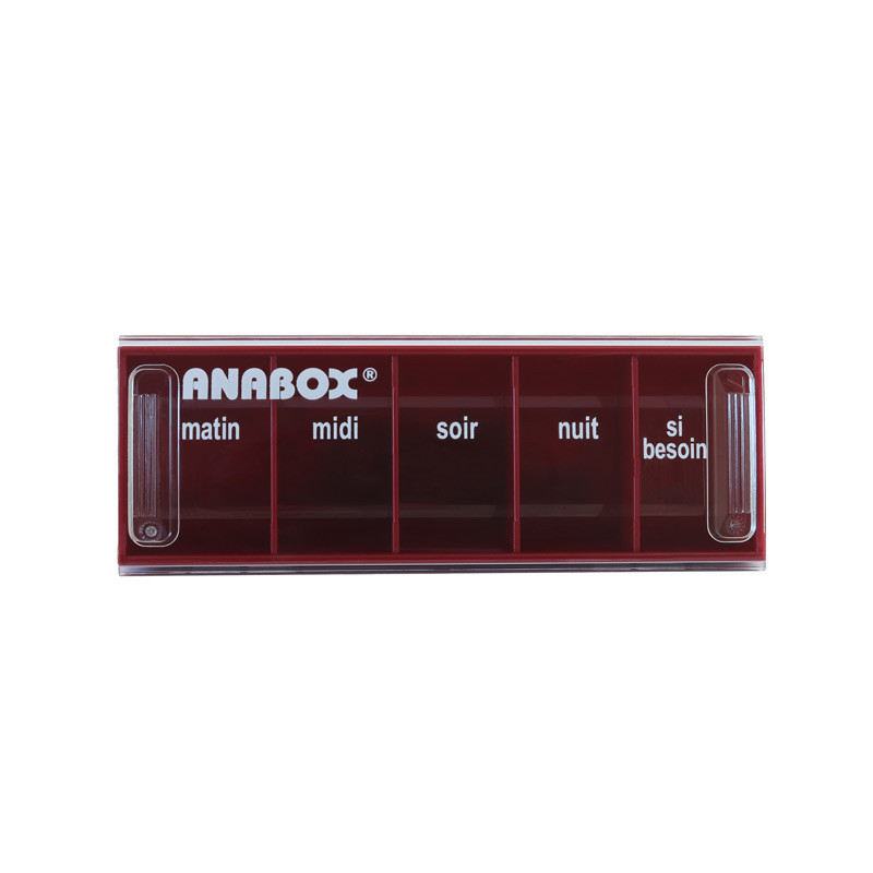 Pilulier journalier Anabox 5 prises par jour Rouge Bordeaux