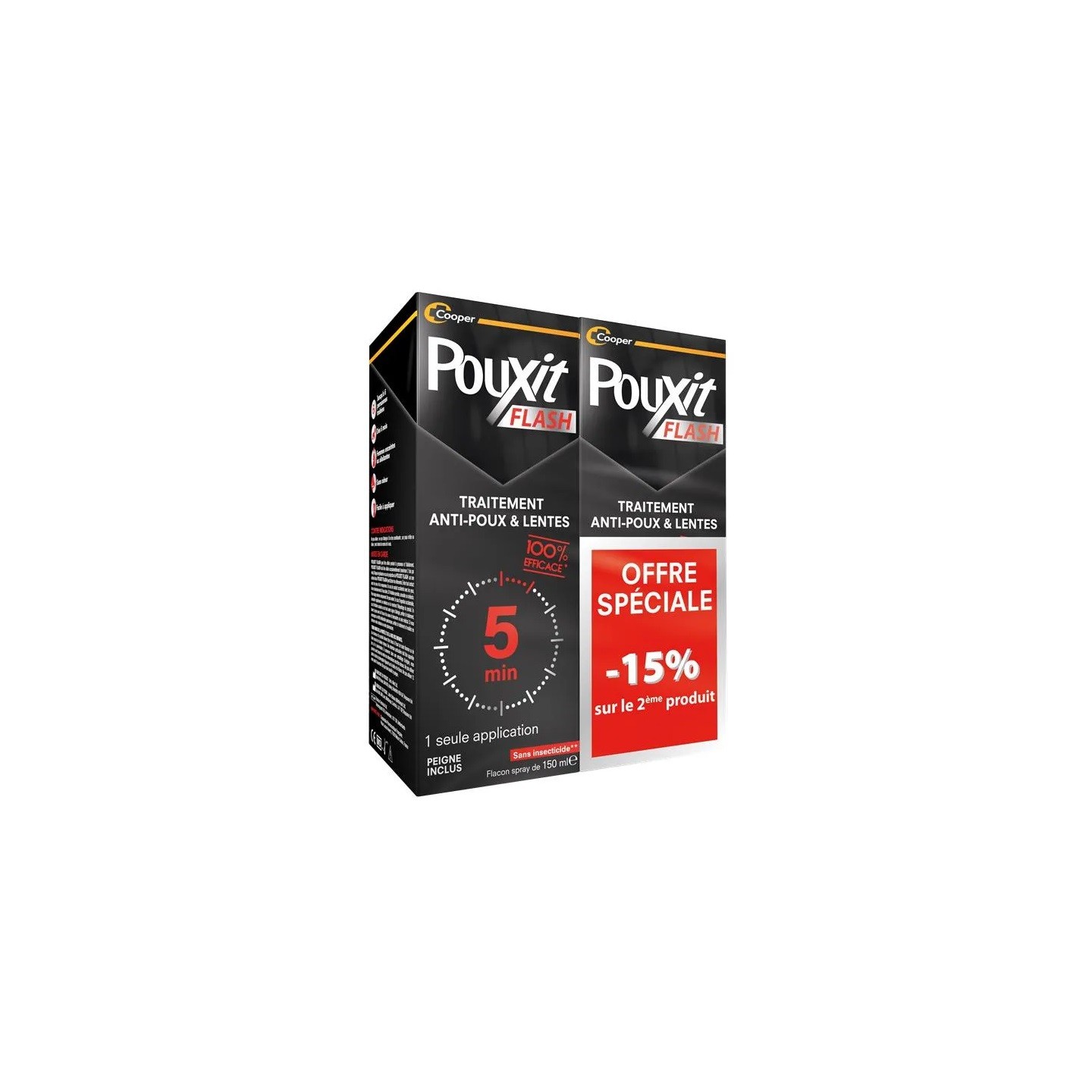 Pouxit Flash Traitement anti-poux et lentes - 2 x 150ml