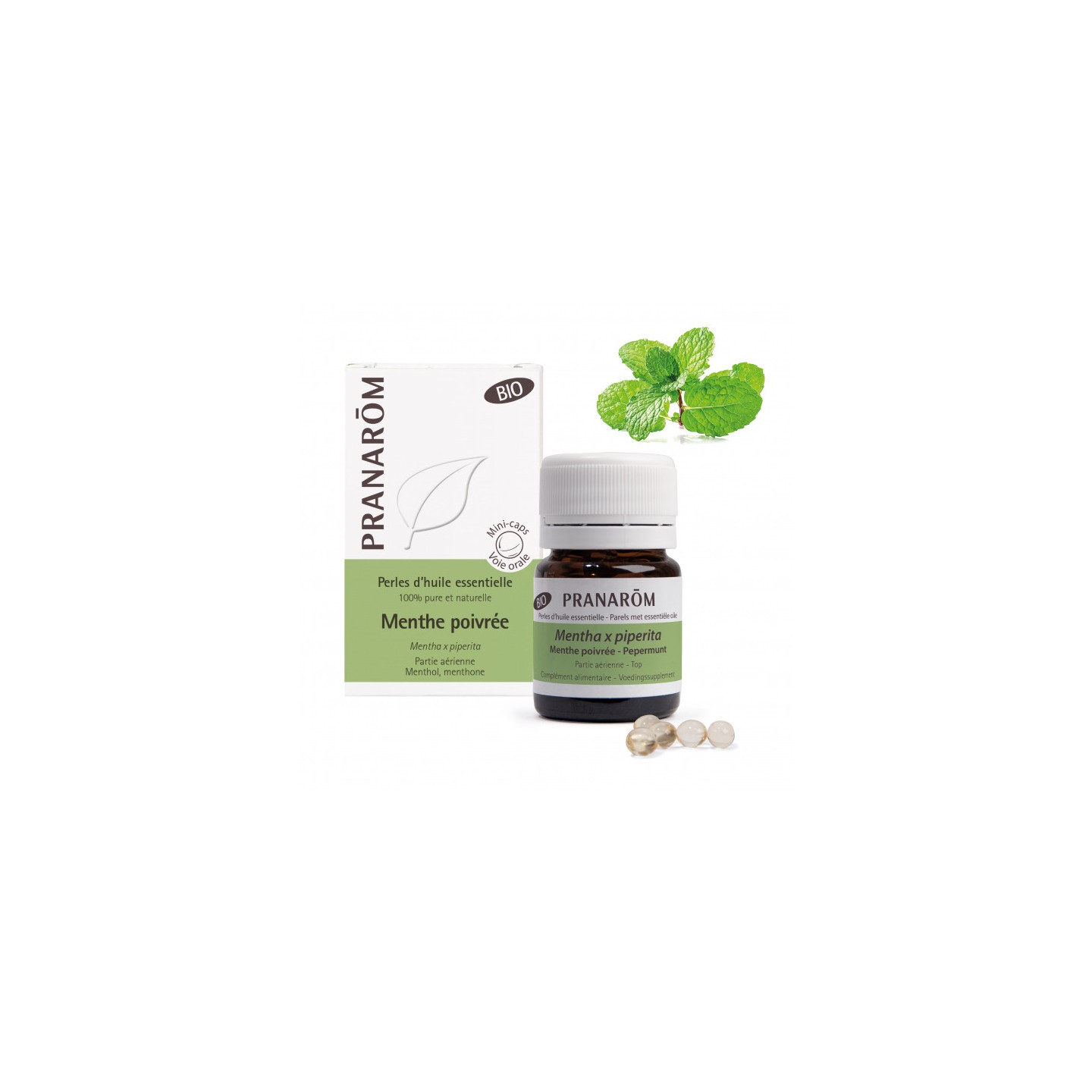 Pranarôm Perles d'huile essentielle Menthe poivrée Bio - 60 perles