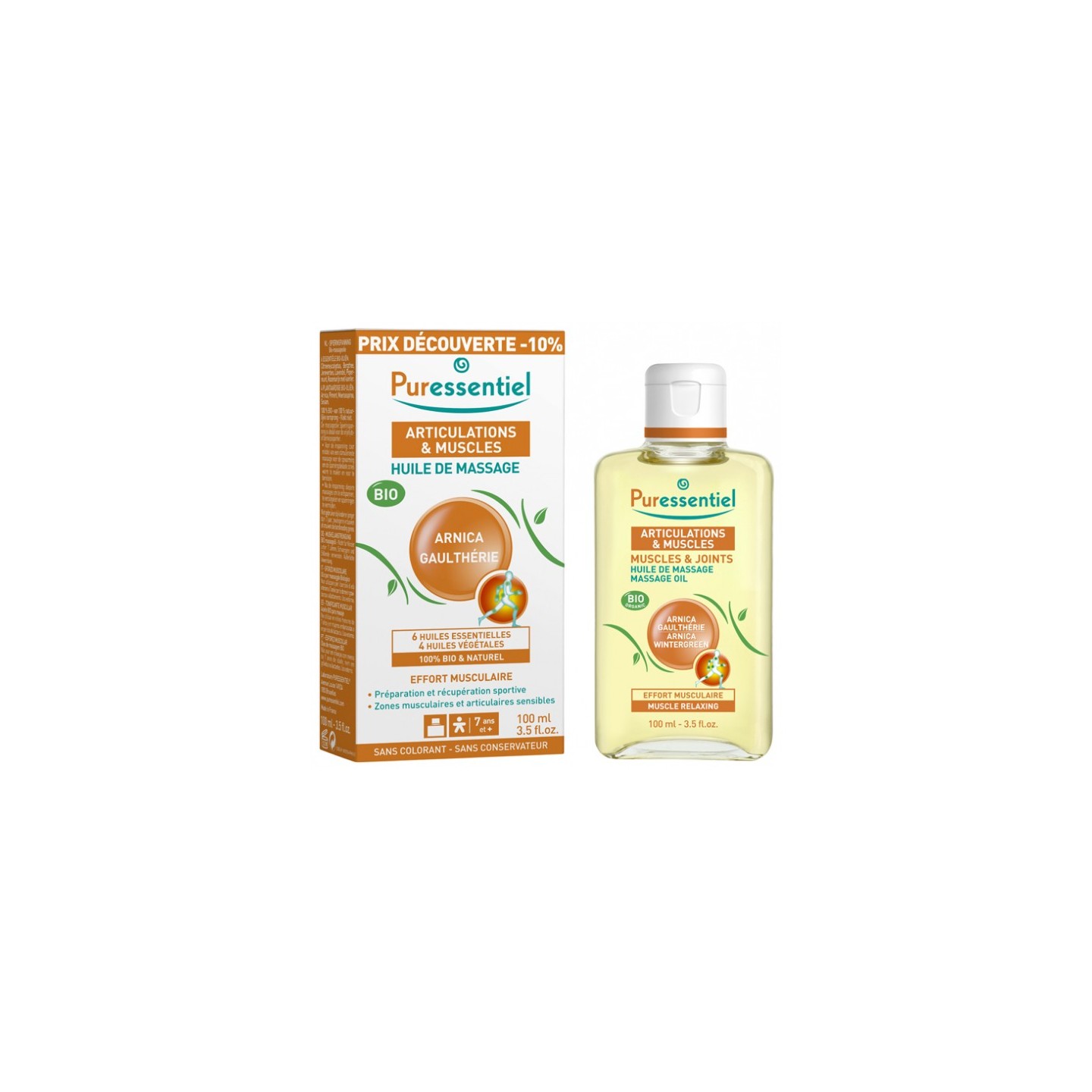 Puressentiel Articulations et Muscles Huile massage arnica & gaulthérie Bio - 100ml