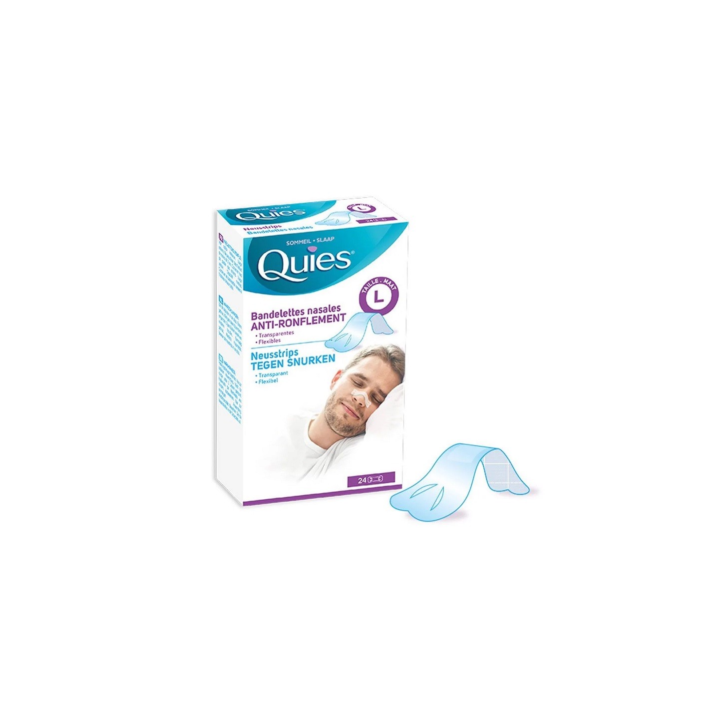 Quies Bandelettes nasales anti-ronflement - Taille L - 24 bandelettes